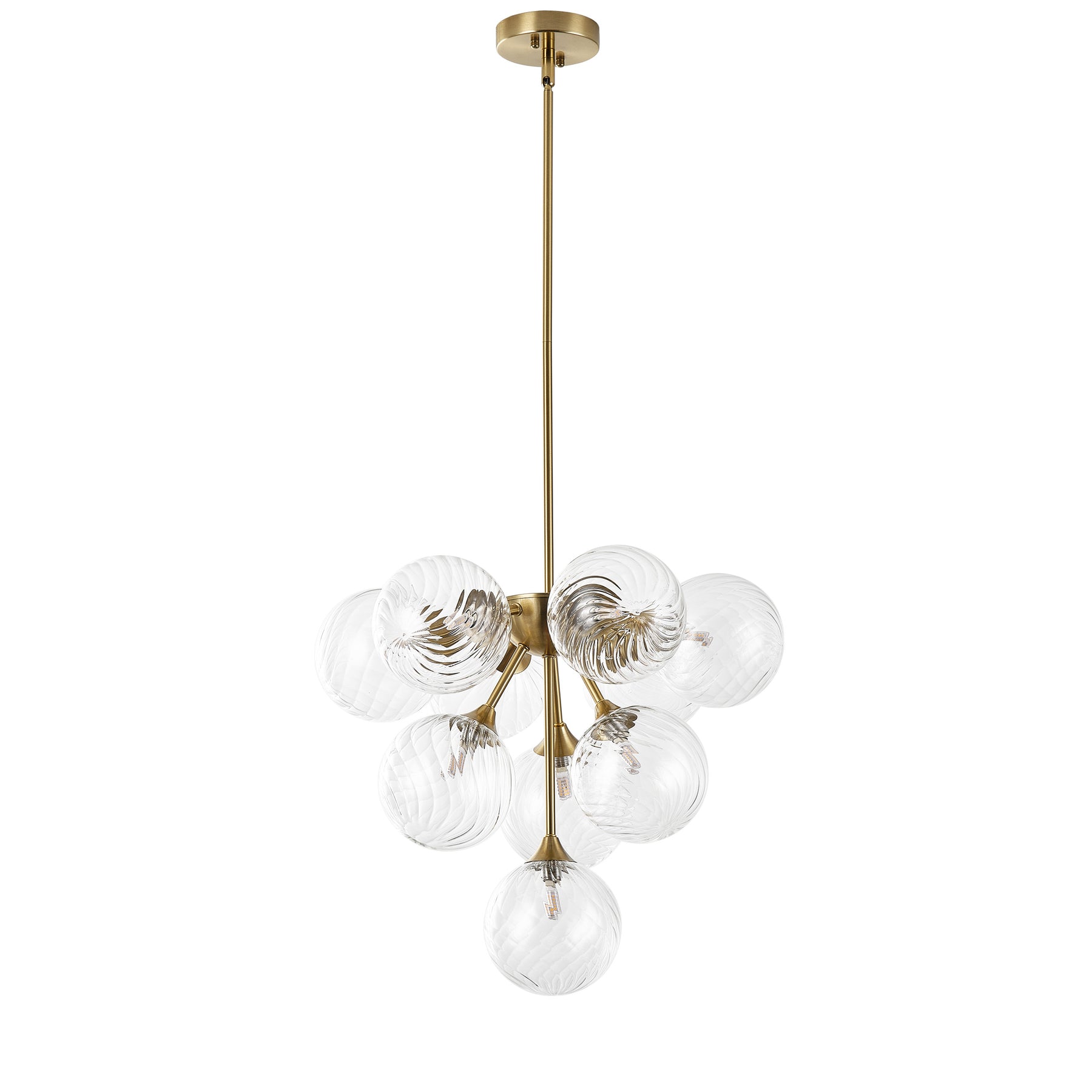 10-Light Art Deco Pendant Light, Brass & Clear Glass, Sloped-Ceiling Swivel, ETL for Kitchen