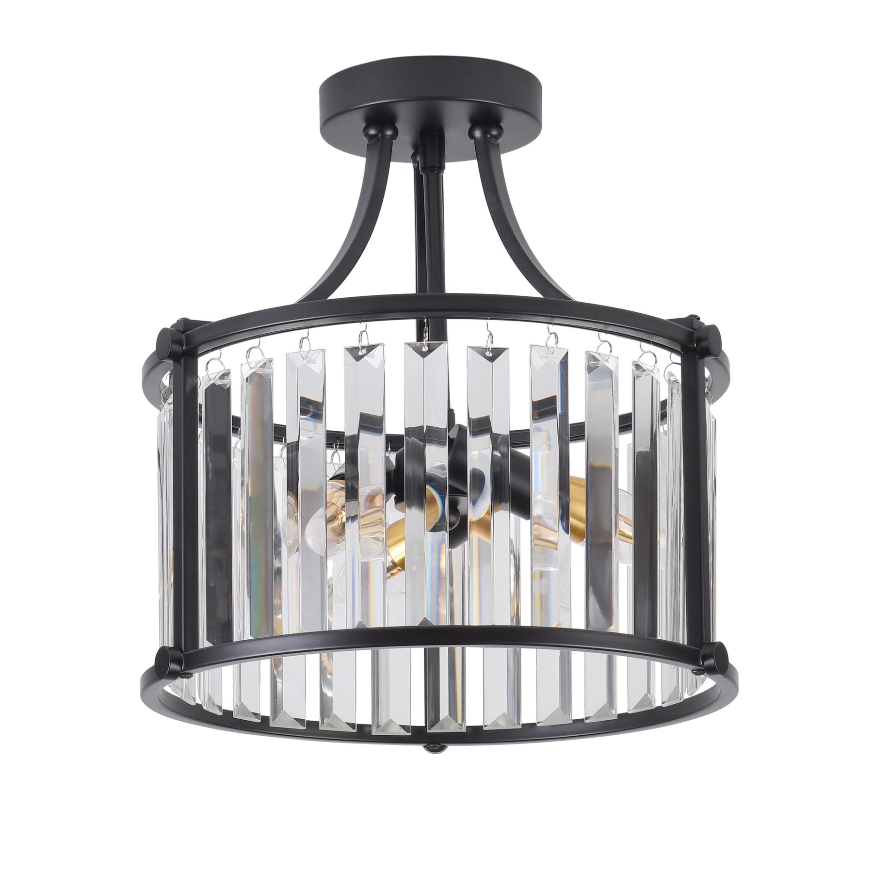 3-Lights Cylinder Glass Shaded Semi-Flush Mount Lighting