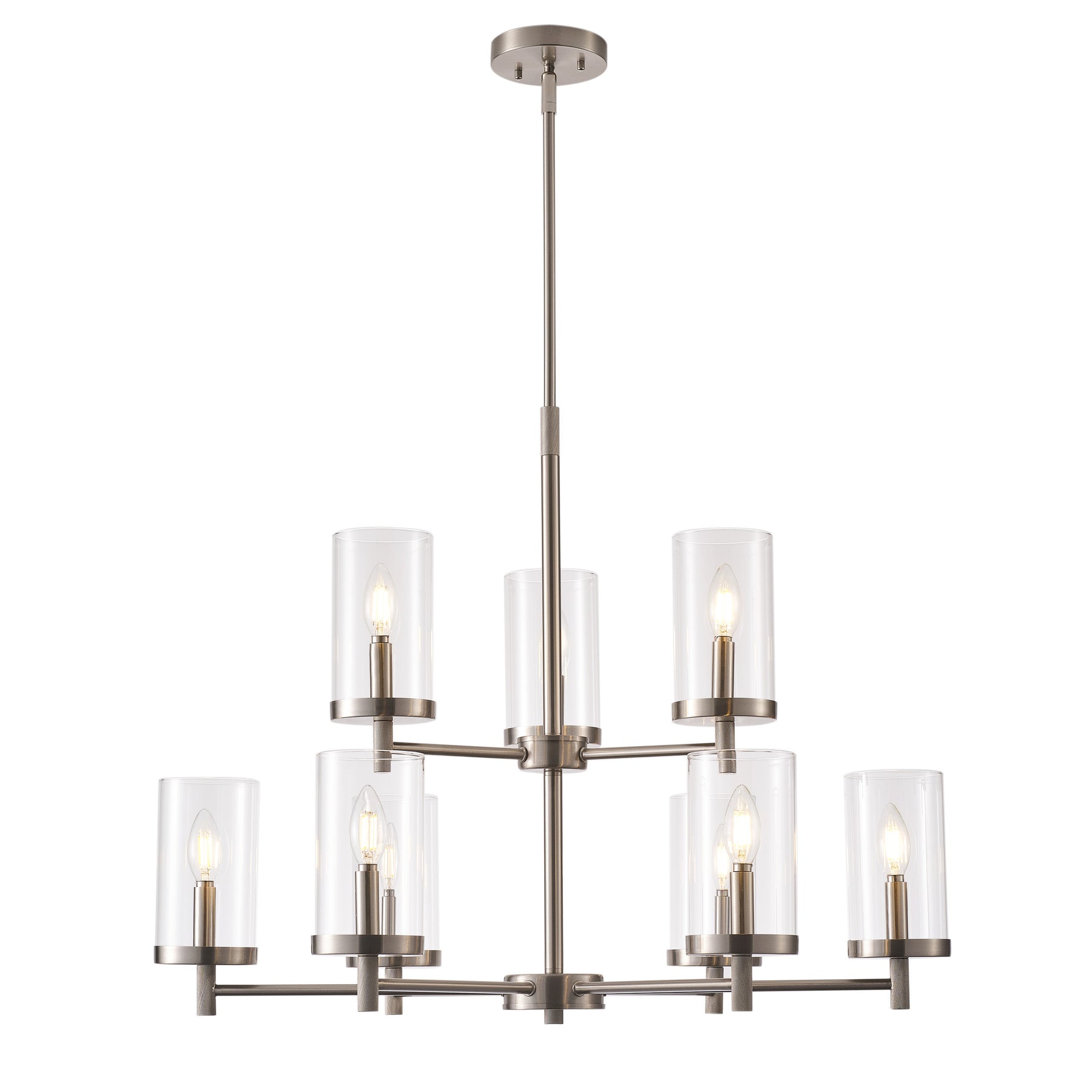 9-Lights Candle Shape Dimmable Glass Adjustable Chandelier