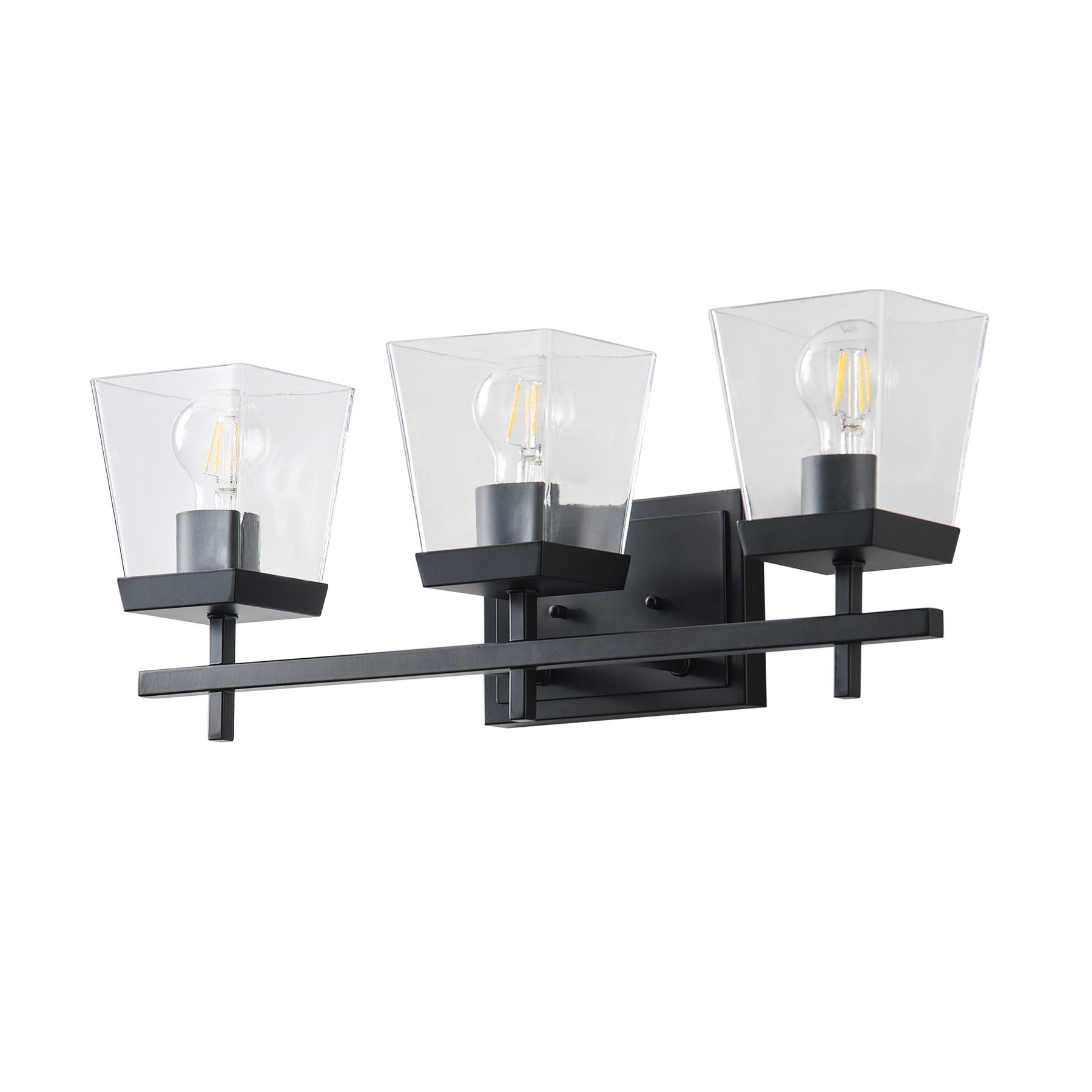 3-Light  Modern Black  Clear Glass Shade  Bathroom Vanity Light