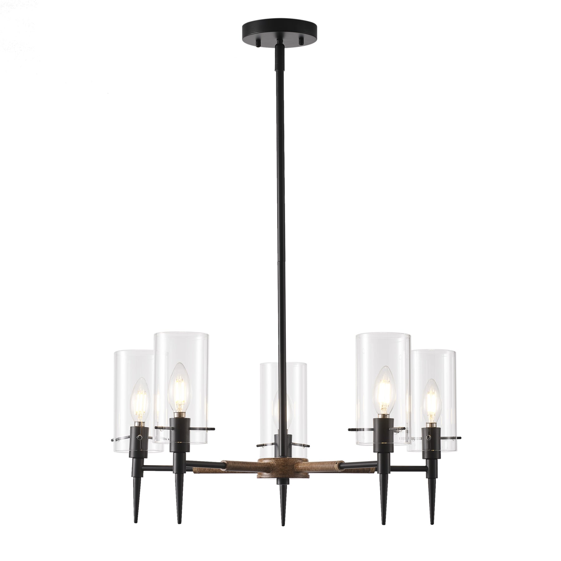 5-Lights Clear Glass Shades Candle Shape Modern Chandelier