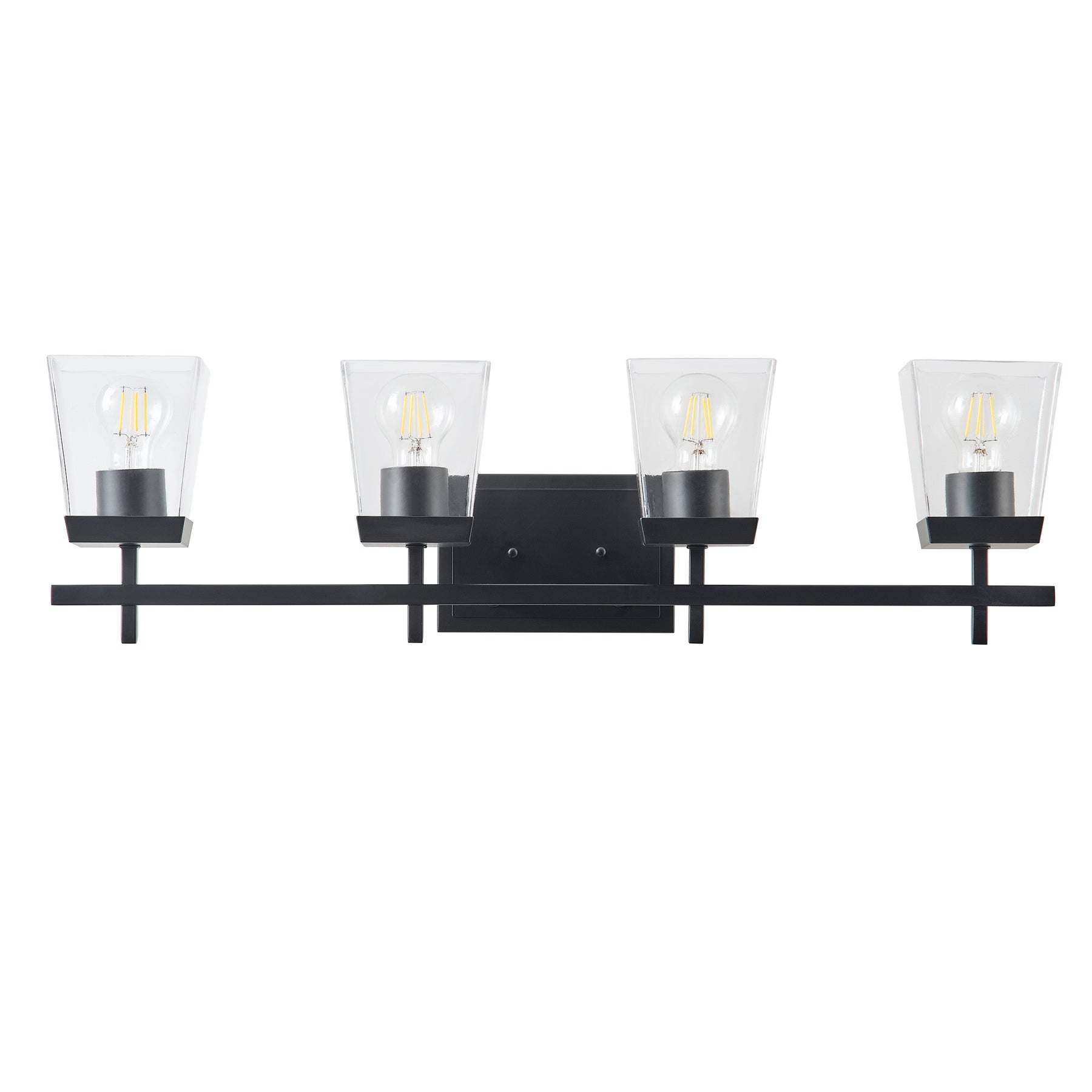 4-Light  Modern Black  with Square Clear Glass Shades Vanity Light