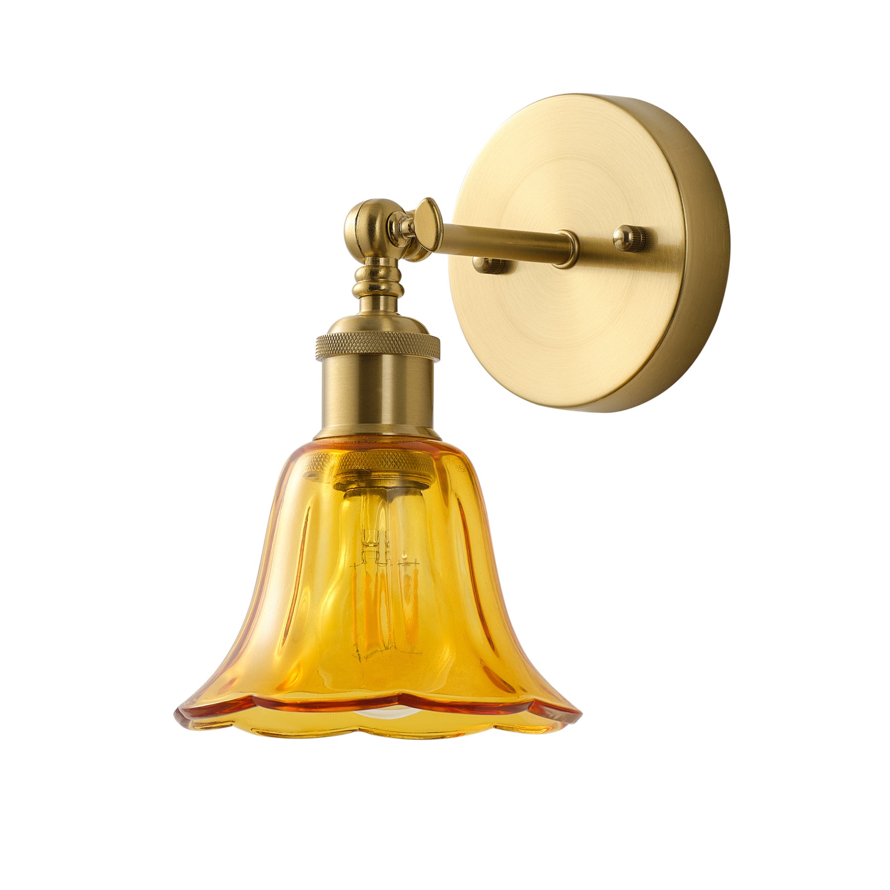 1-Light Vintage Wall Sconce, Brass Finish with Amber Glass Shade, E26 Bathroom Vanity