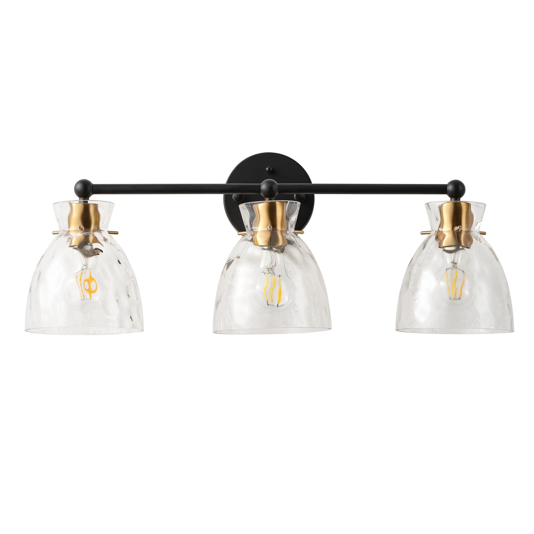 3-Light Modern Mirror Lamp Black with Brass-Textured Glass Dressing Table Lamp