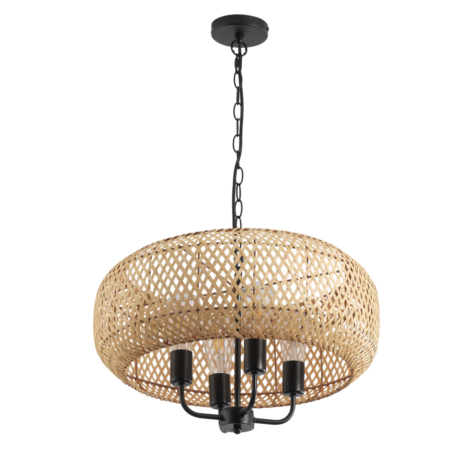 4-Lights Natural Wickerwork Shade Design Pendant Lighting