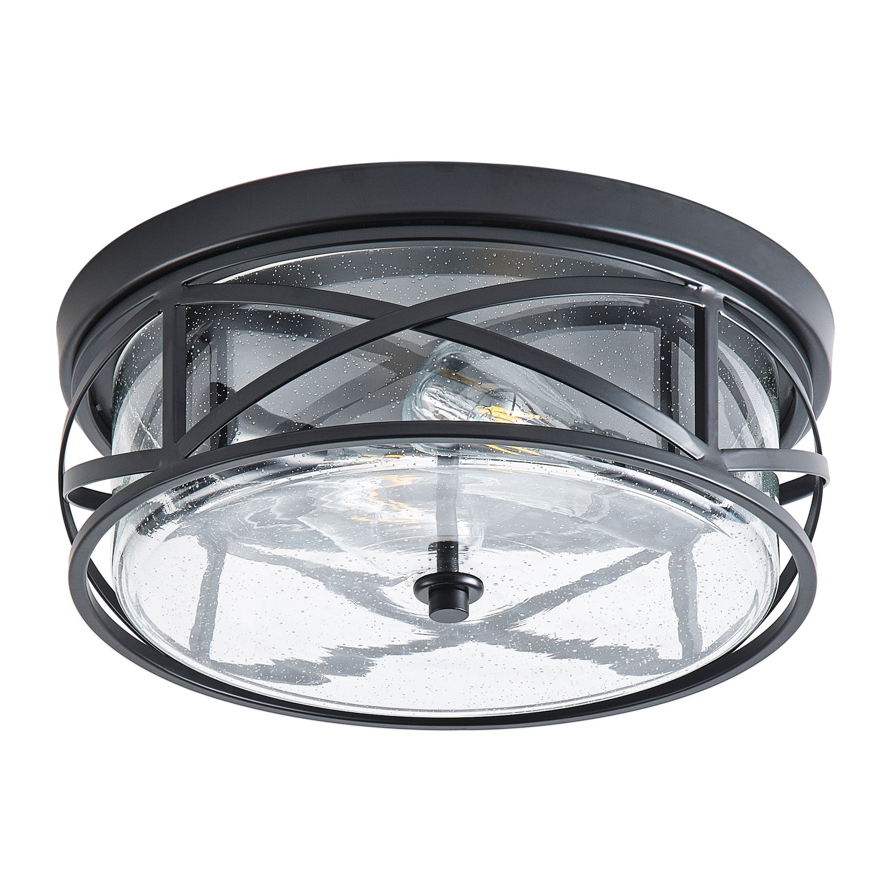 2-Lights Farmhouse Metal Cage Black Flush Mount Lighting
