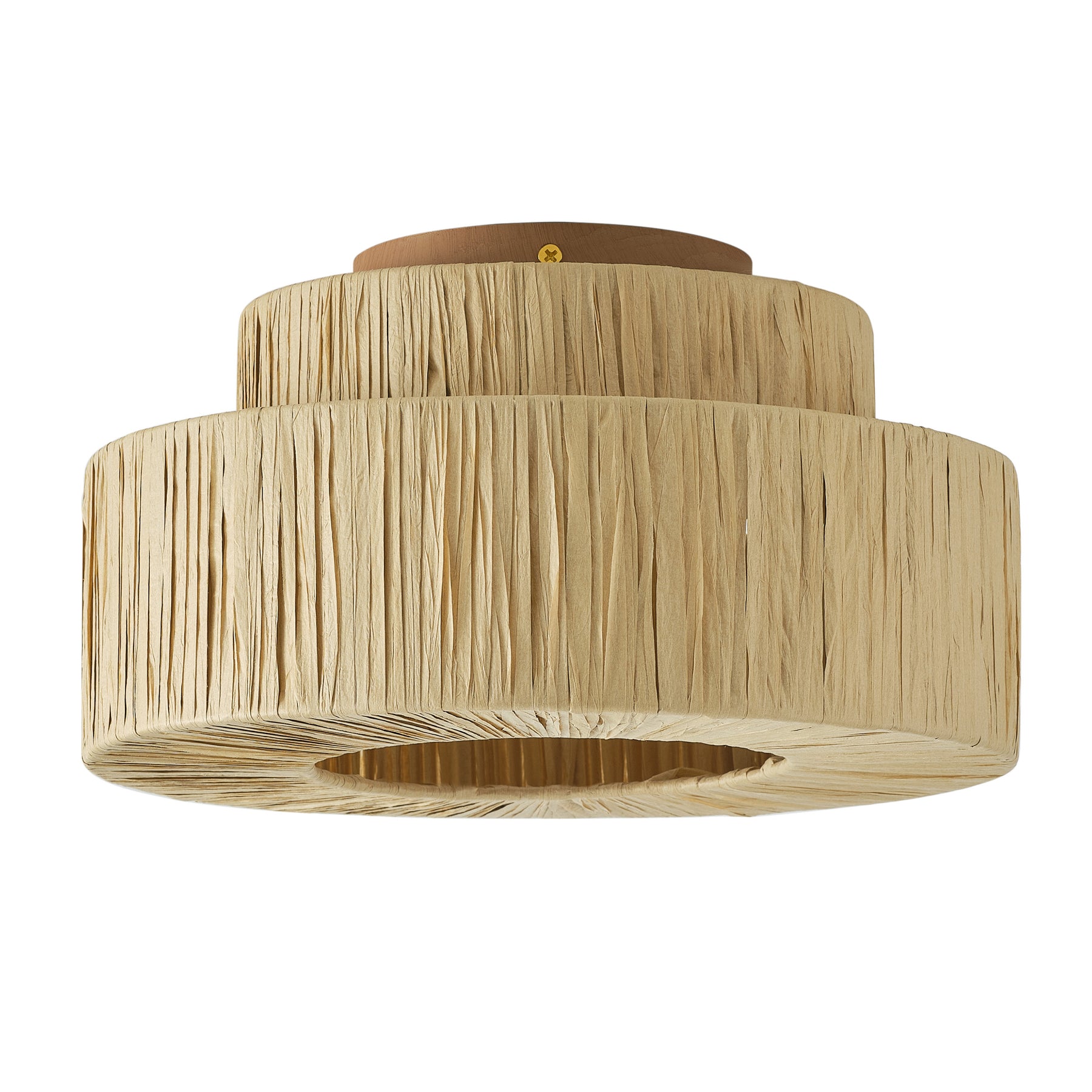 1-Light Round Imitation Wood Grain Paper Weaving Semi-Flush Mount Lighting