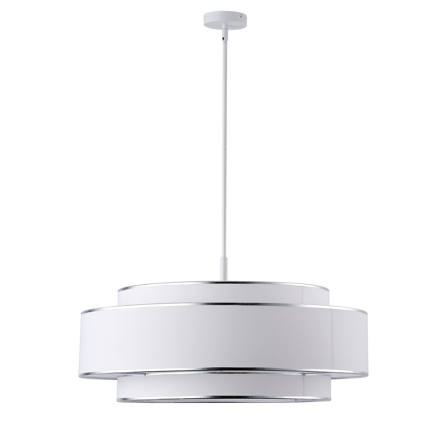 6-Light 30.7 in Oversize Two-Layer Silver-Trimmed Fabric Column Shade Pendant Lighting