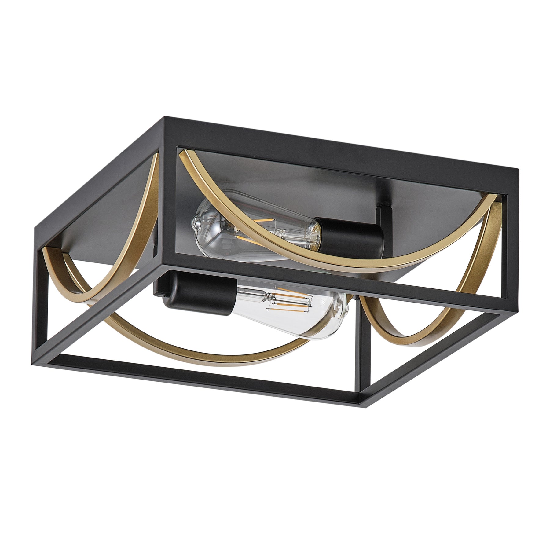 2-Lights Openwork Square Metal Frame Design Flush Mount Lighting
