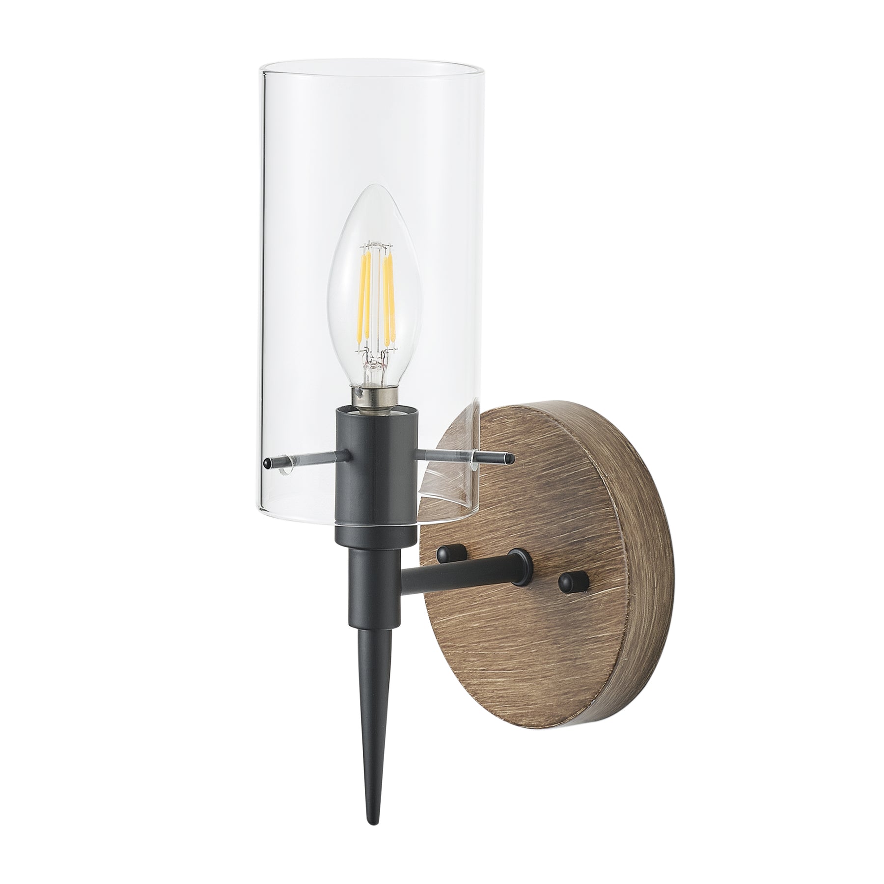 1-Light Classic Glass Shade with Imitation Pine Woodgrain Base Wall Sconce