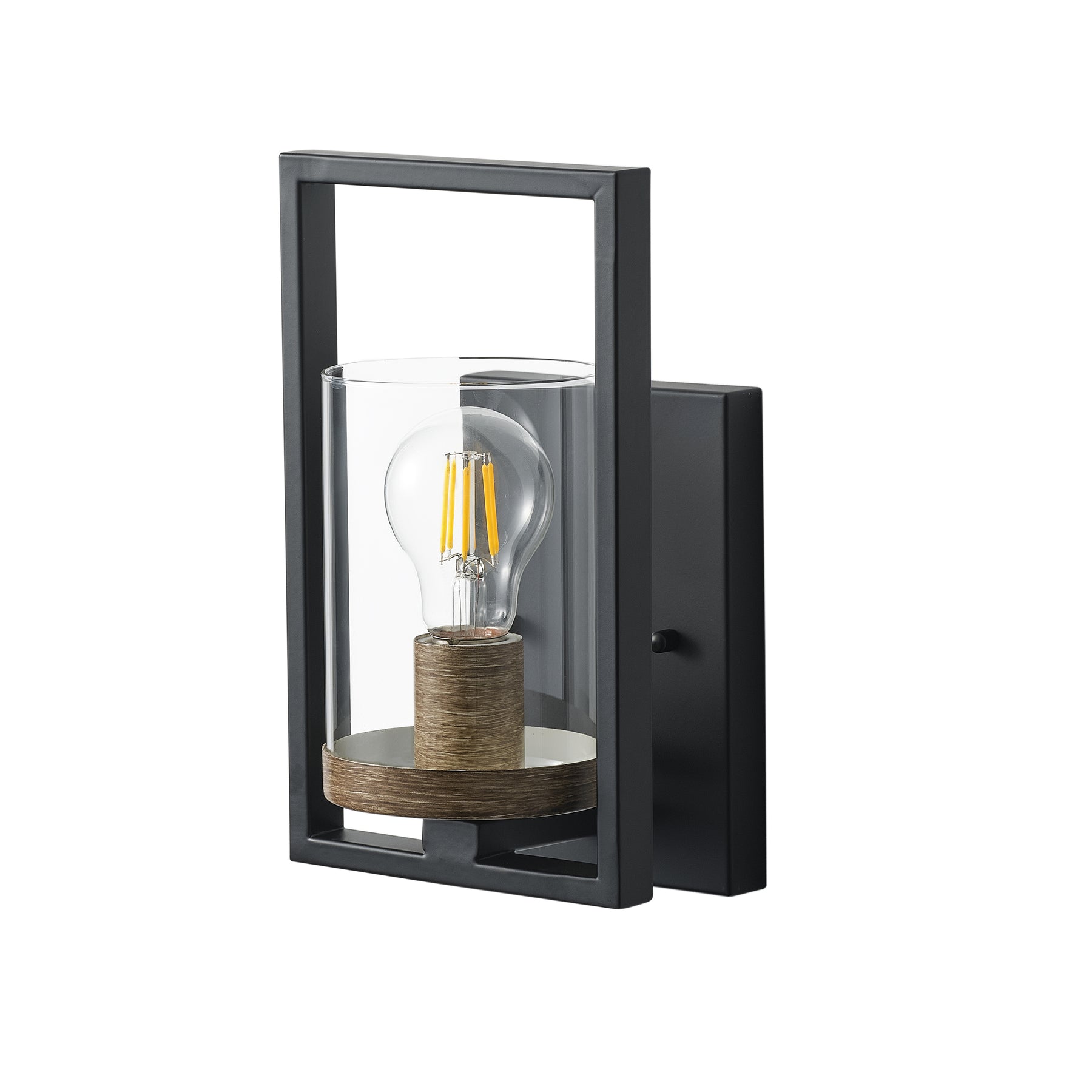 1-Light Glass Shade with Square Picture Frame Design Wall Sconce