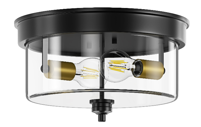 2-Lights Farmhouse Style Clear Glass Flush Mount Lighting