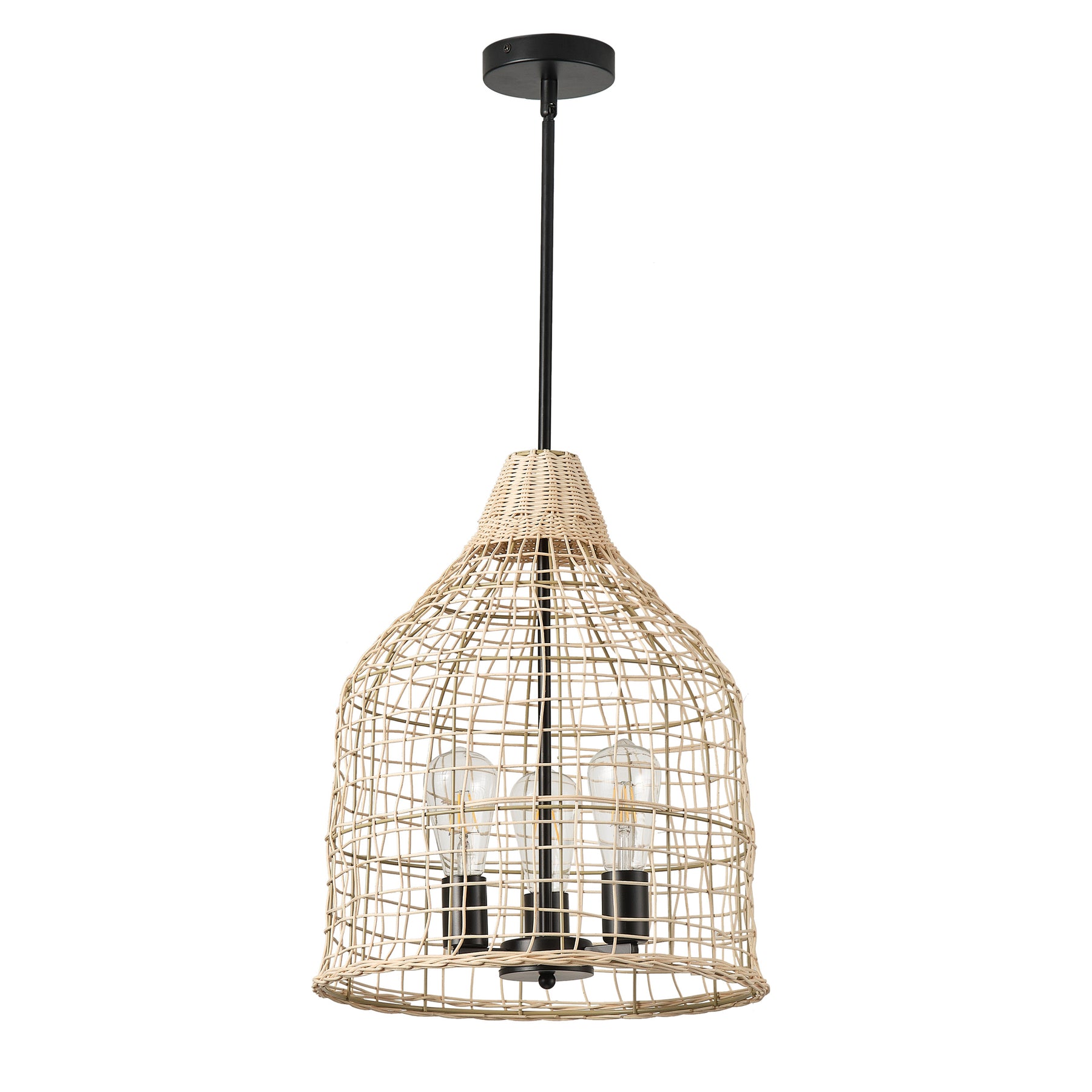 3-Lights Beige Rattan Hollow Out Design Pendant Lighting