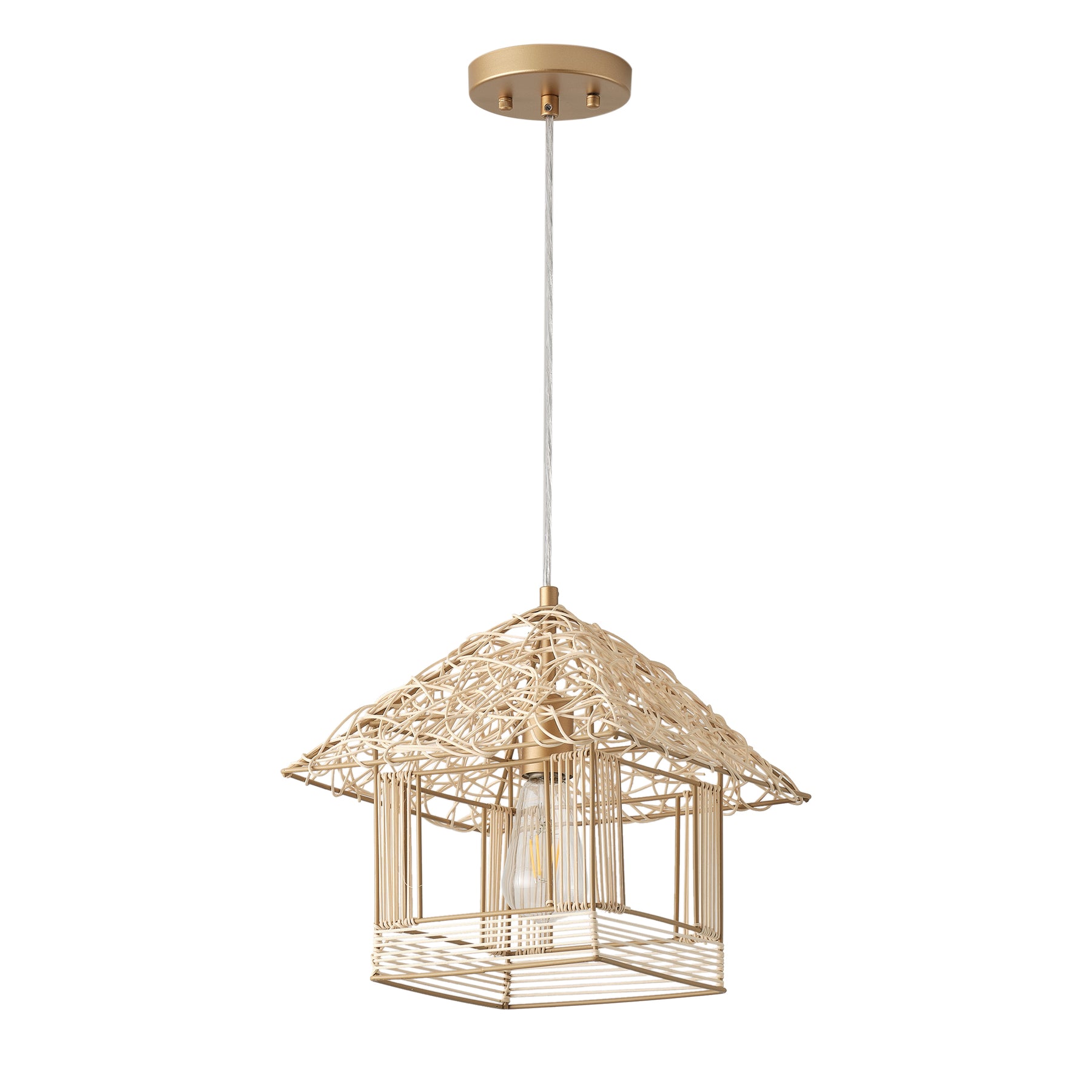 1-Light House Shape Lampshade Openwork Design Pendant Lighting