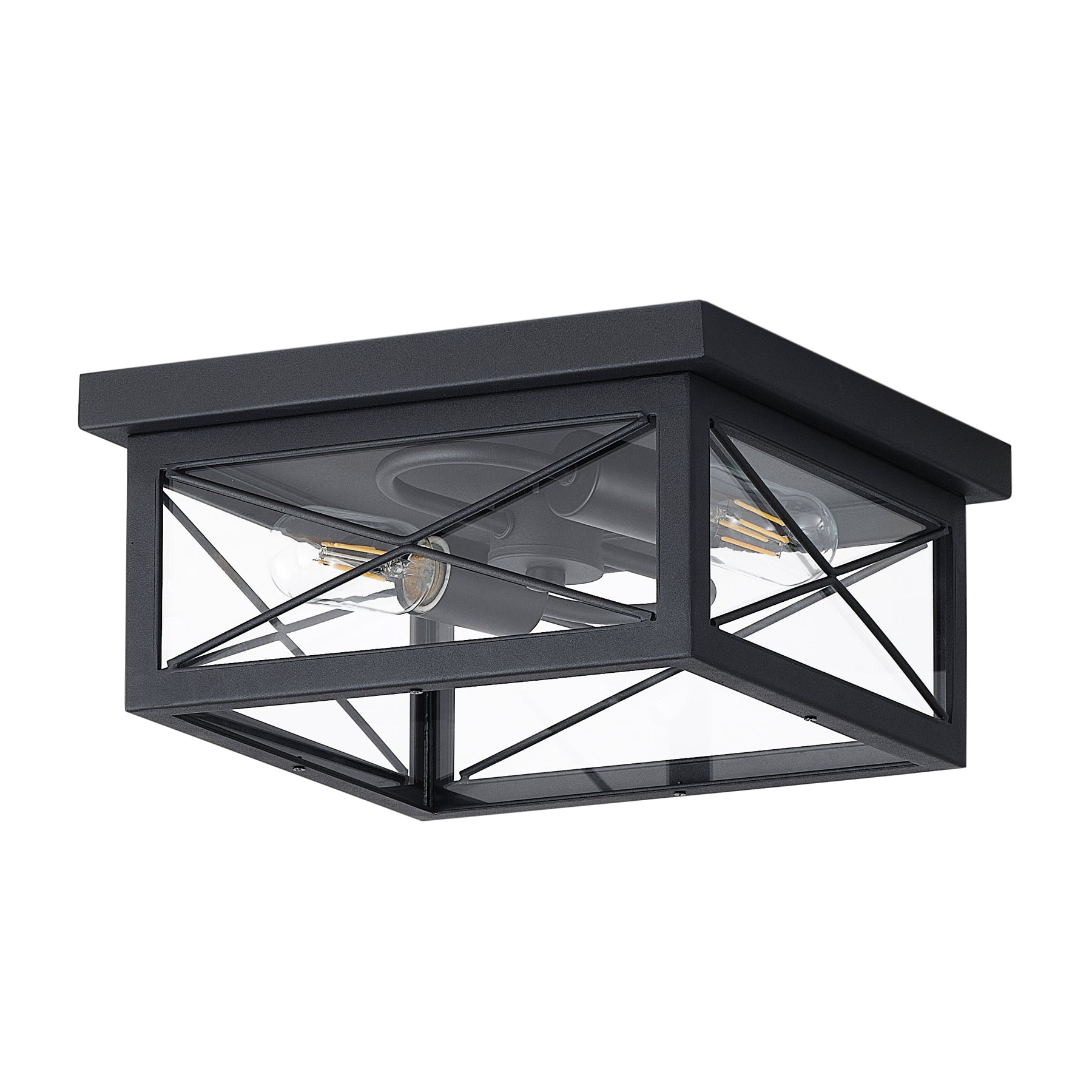2-Lights Sqaure Design Glass Shade Flush Mount Lighting
