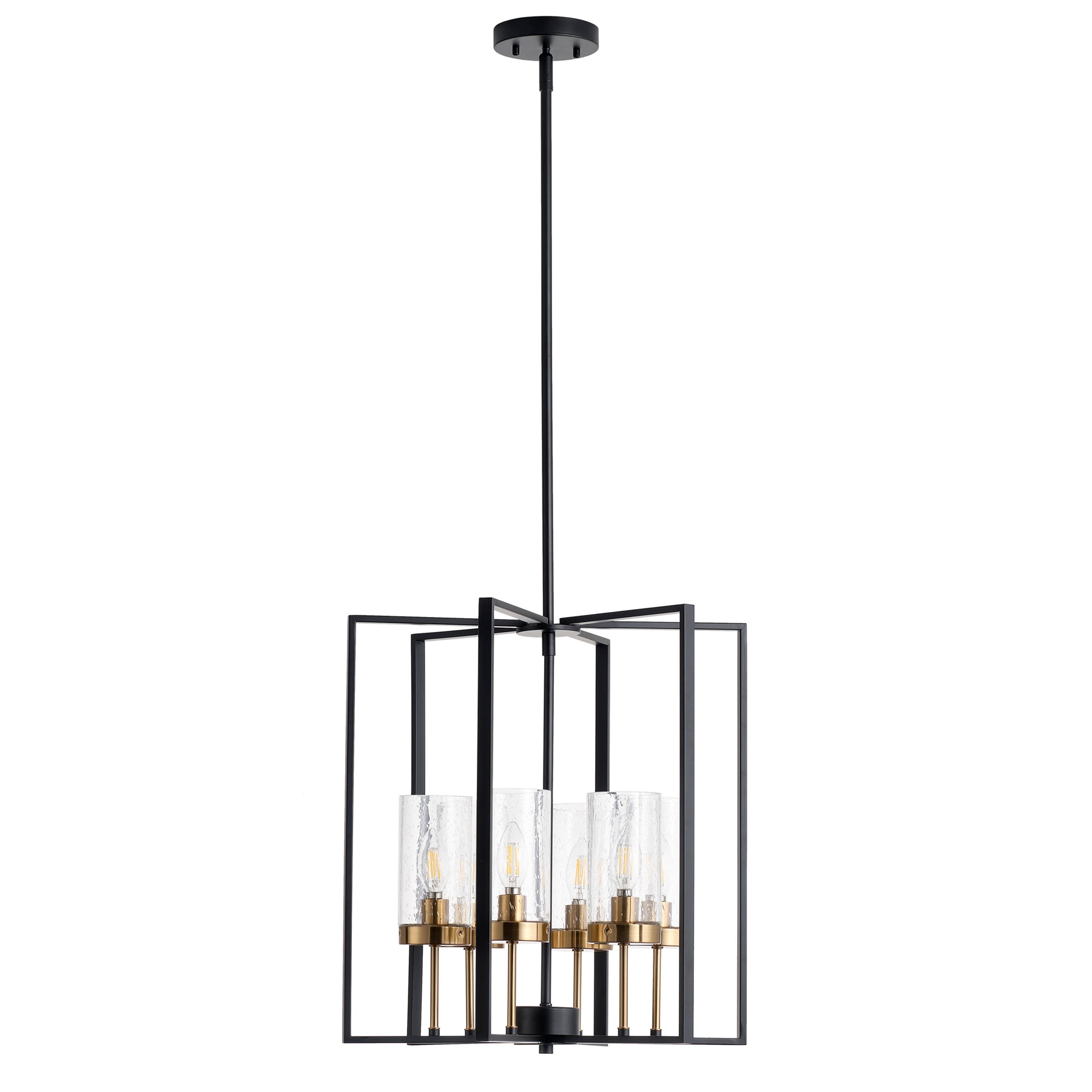 6-Lights Black Farmhouse Lantern Adjustable Height Dimmable Pendant Lighting