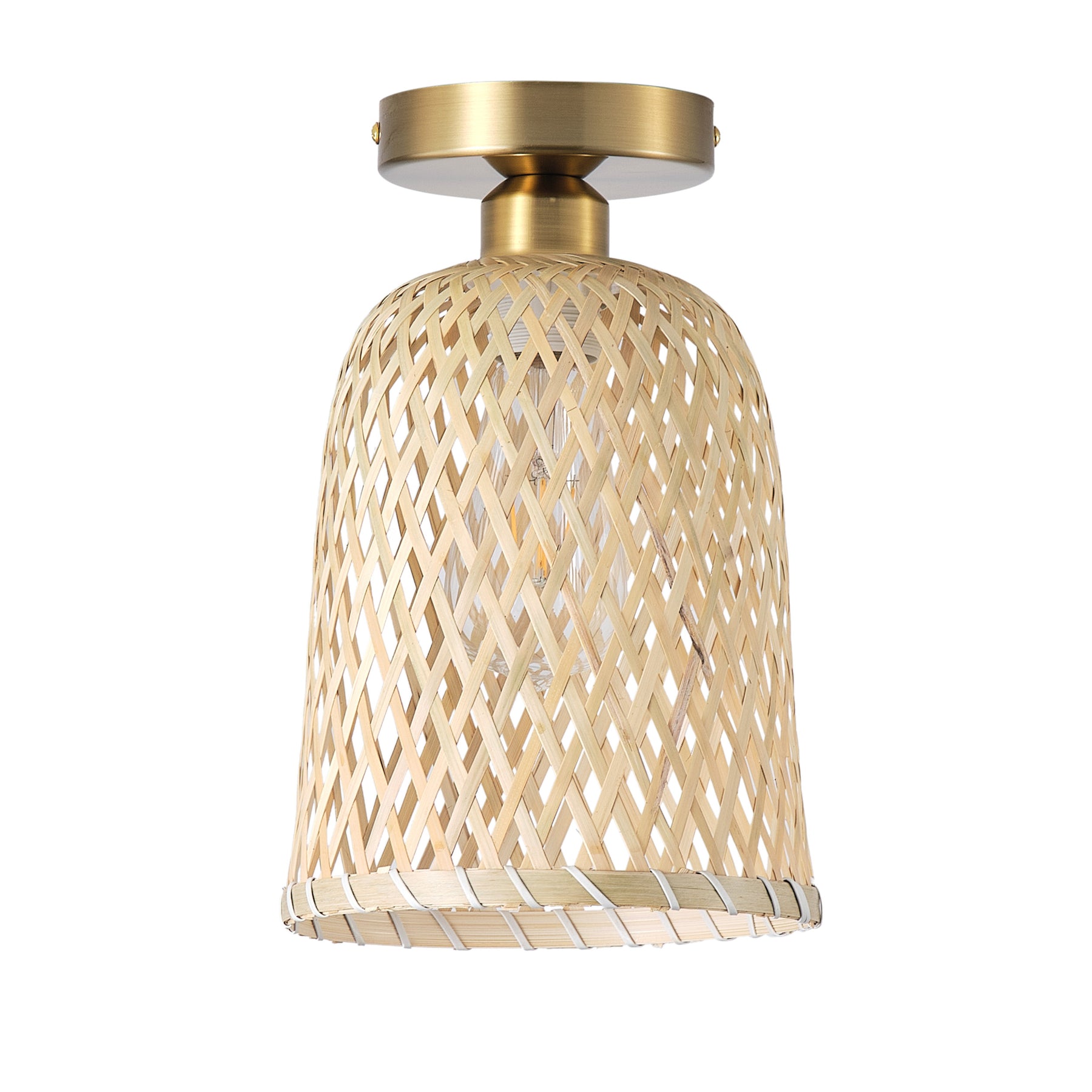 1-Light Bamboo Basket Shape Openwork Design Semi-Flush Mount Lighting