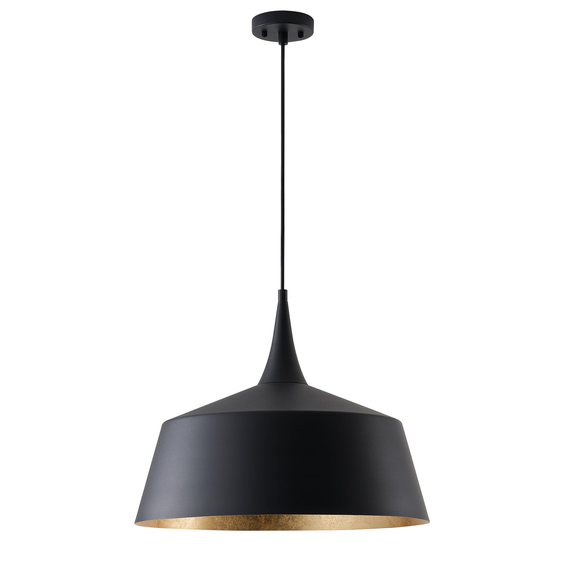 1-Light Oversize Sanding Black Outside and Spraying Imitation Gold Leaf Inside Bell Canopy Shape Pendant Lighting