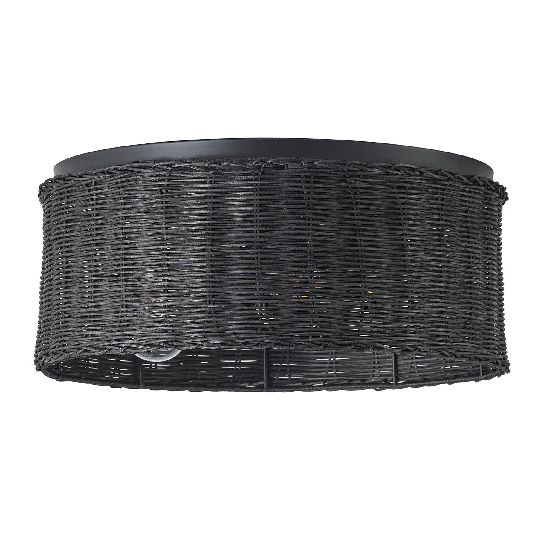 3-Lights Black Rattan Round Shade Flush Mount Lighting