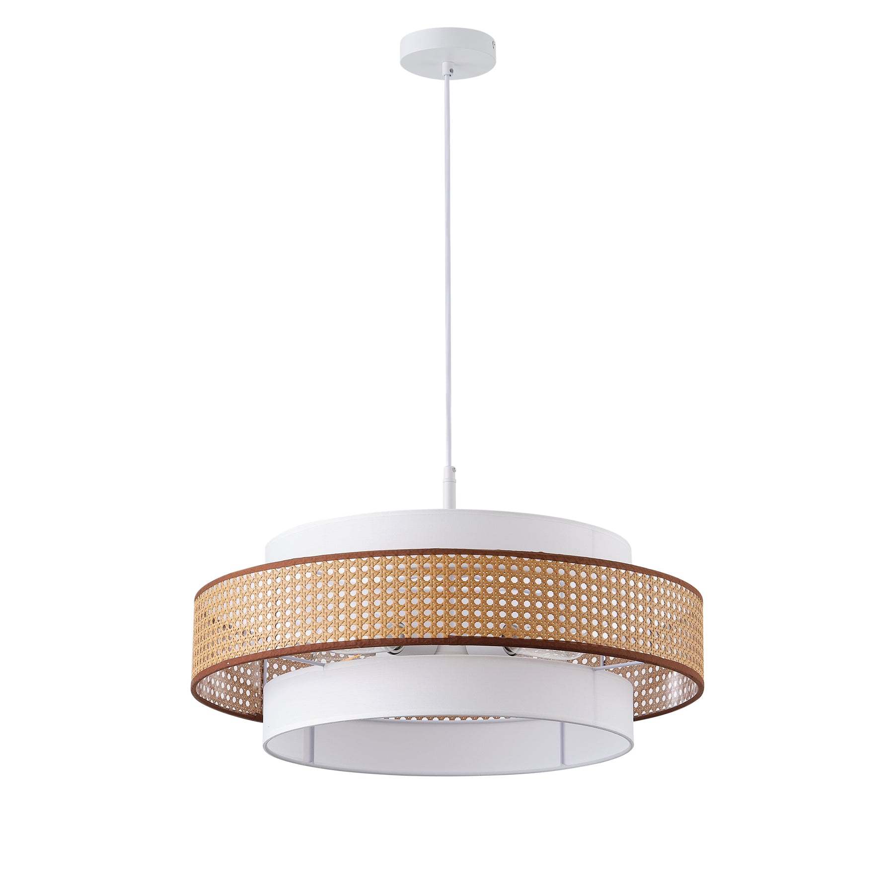 4-Light Oversize Brown Plastic Woven Leather Column Shade Pendant Lighting