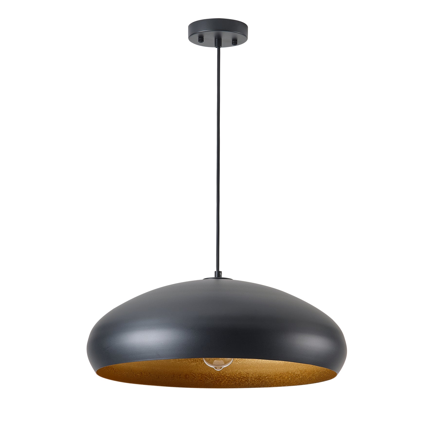 1-Light Oversize Sanding Black Outside and Spraying Imitation Gold Leaf Inside Bowl Shade Pendant Lighting