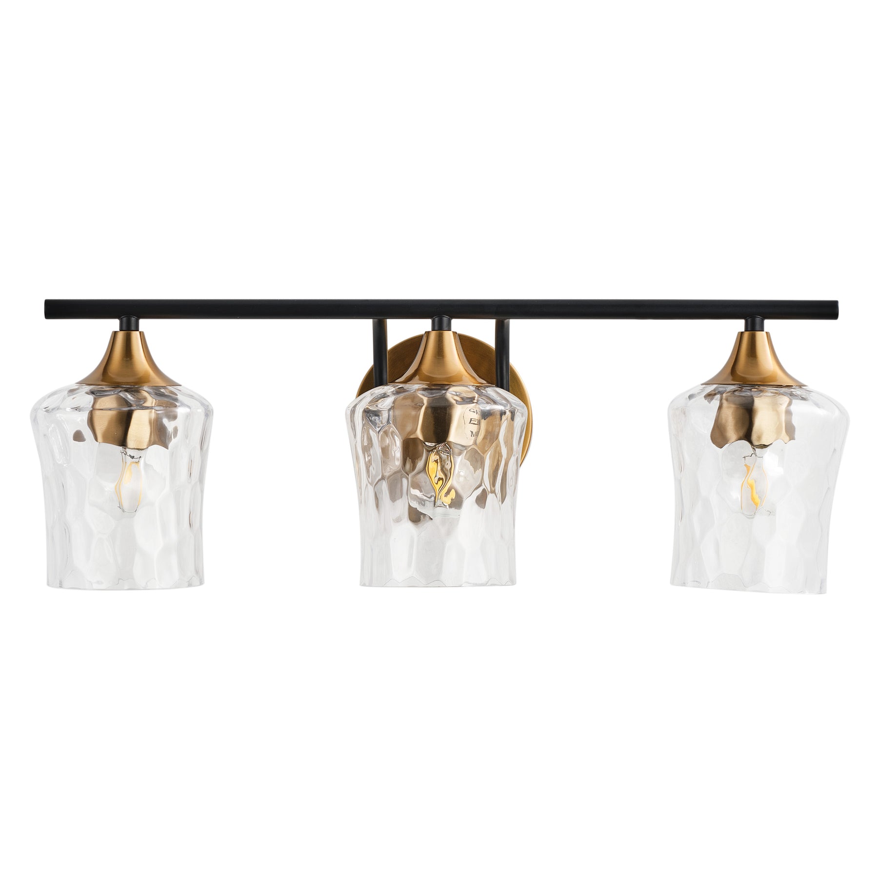 3-Lights Gold With Textured Glass Shade Bathroom Vanity Lighting