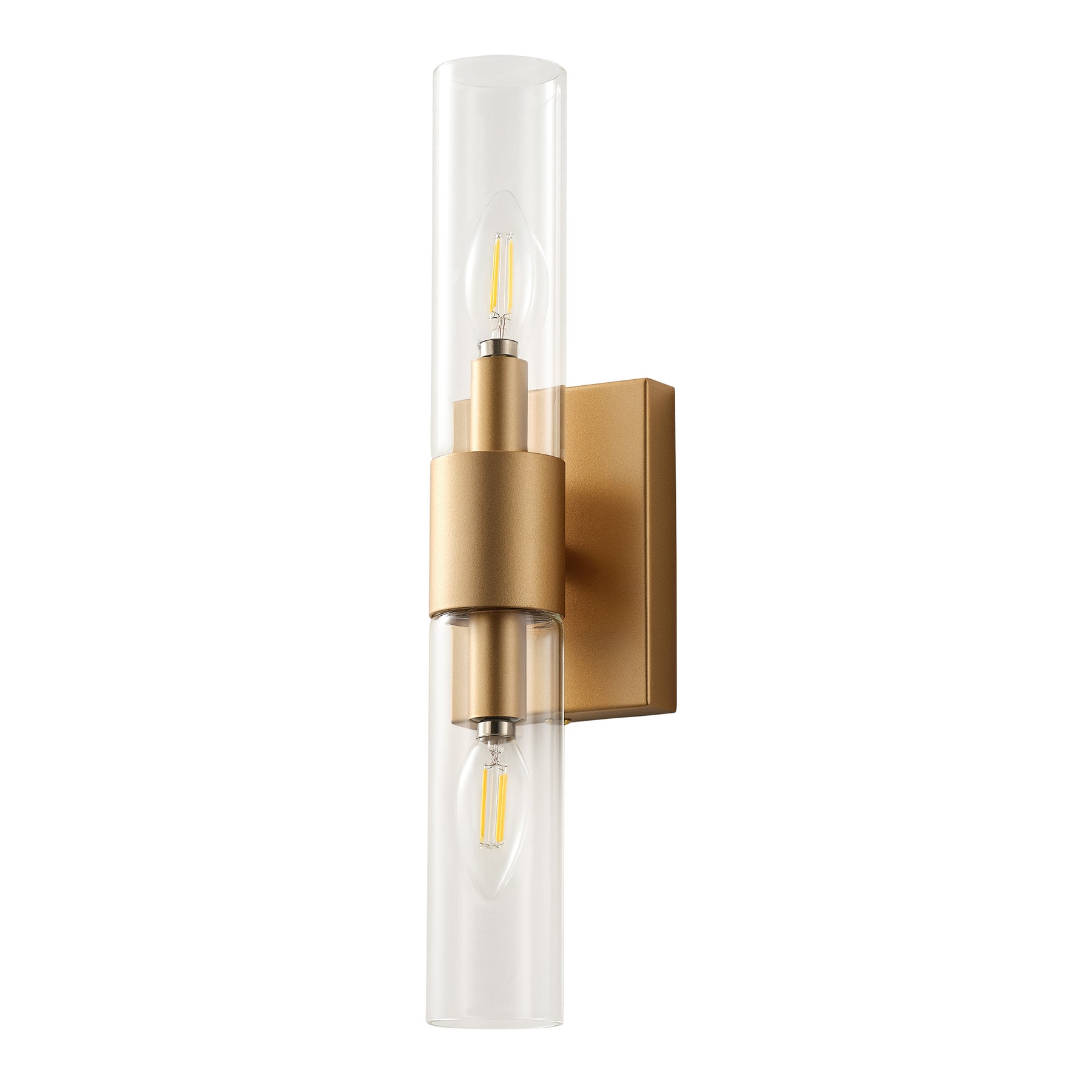 2-Lights Double-Ended Cylindrical Clear Glass Shade Wall Sconces