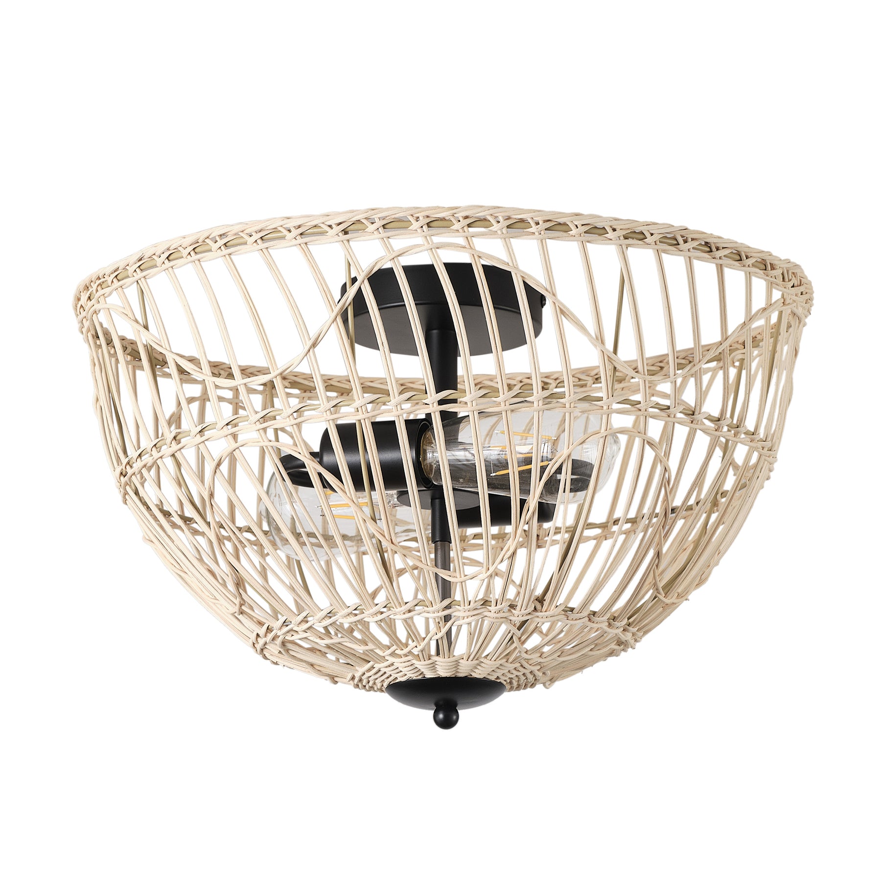 2-Lights Rattan Openwork Hemispheric Shape Semi-Flush Mount Lighting