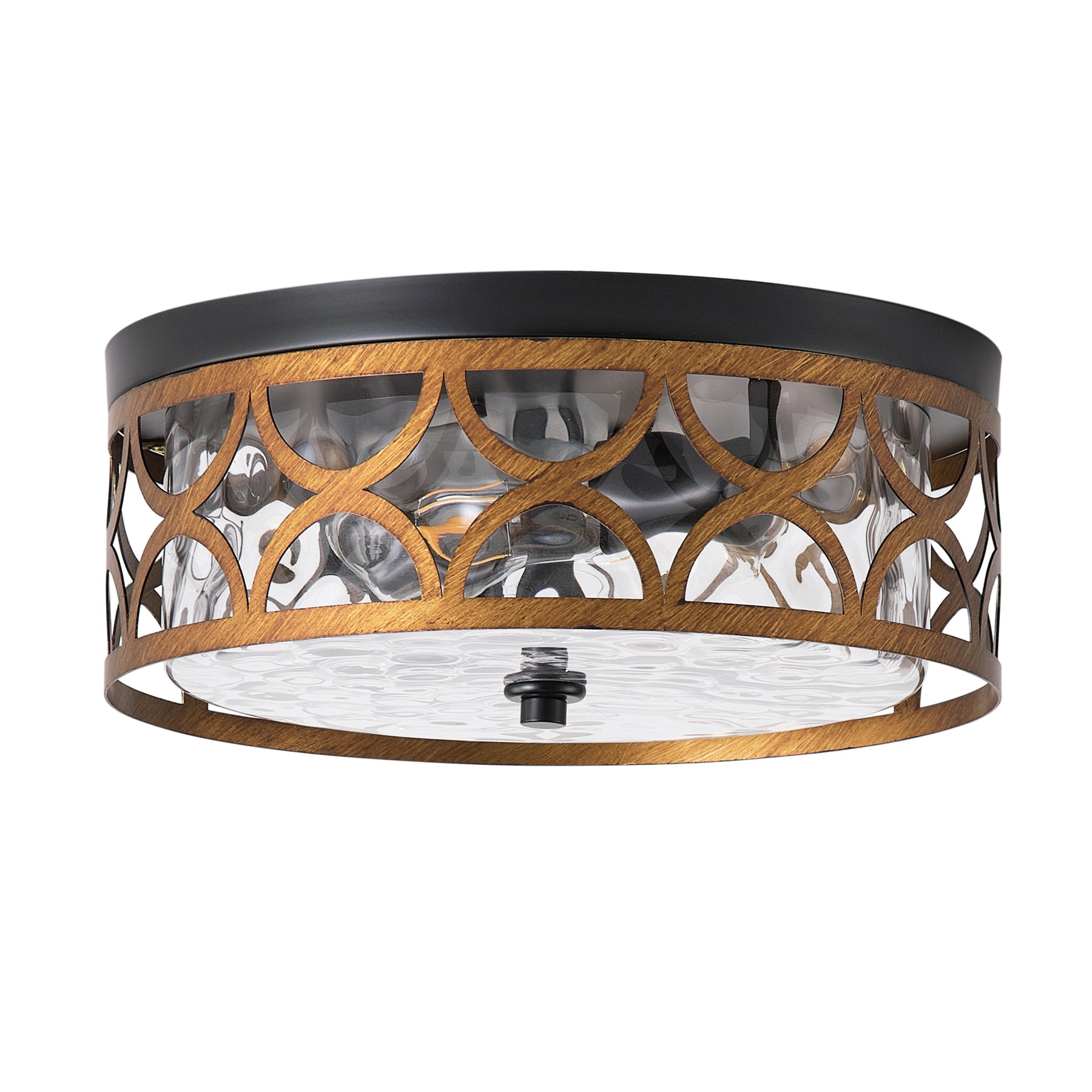 2-Lights Metal Clear Light Stone Pattern Glass Shade Flush Mount Lighting