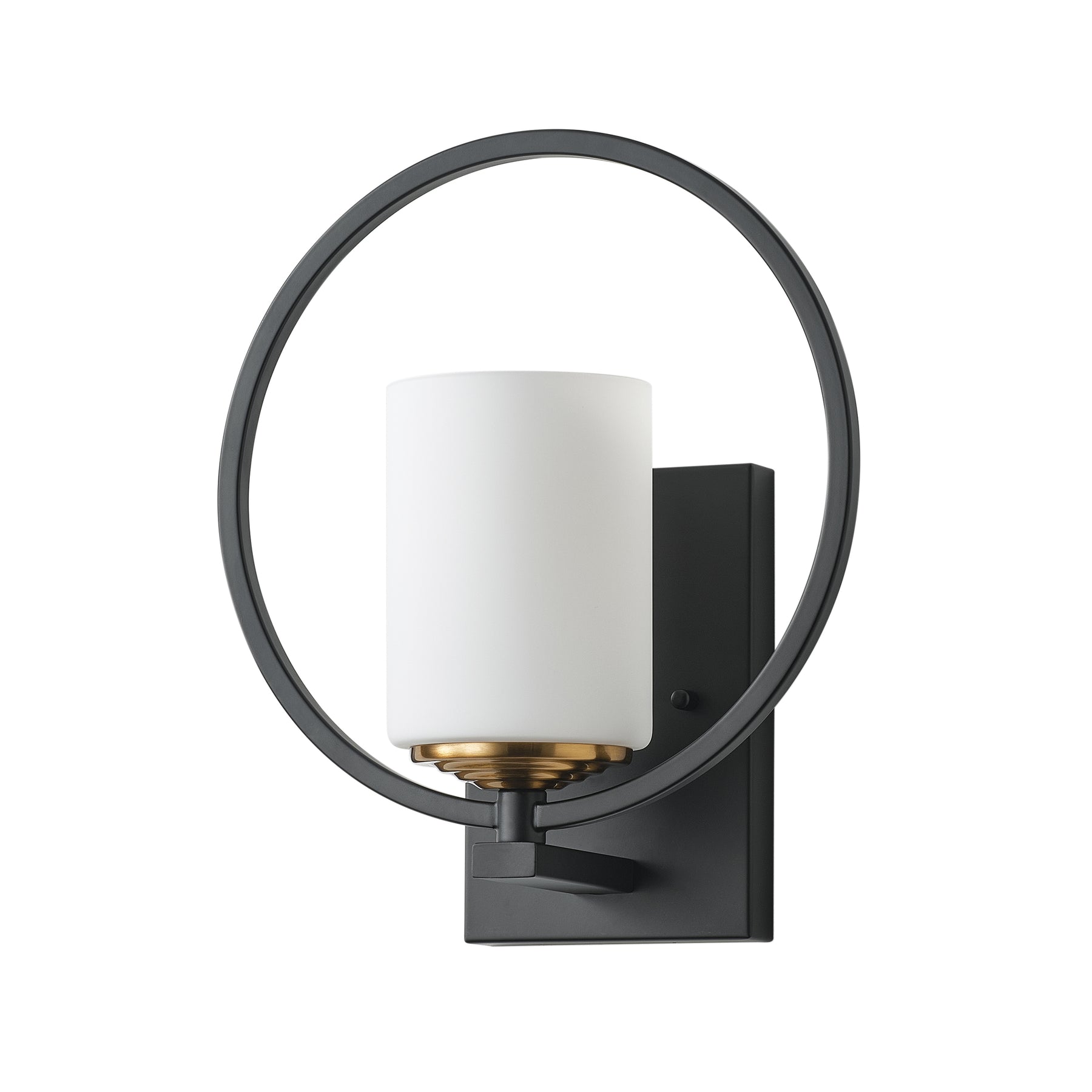 1-Light Milk White Glass Shade with Round Photo Frame Metal Design Wall Sconces
