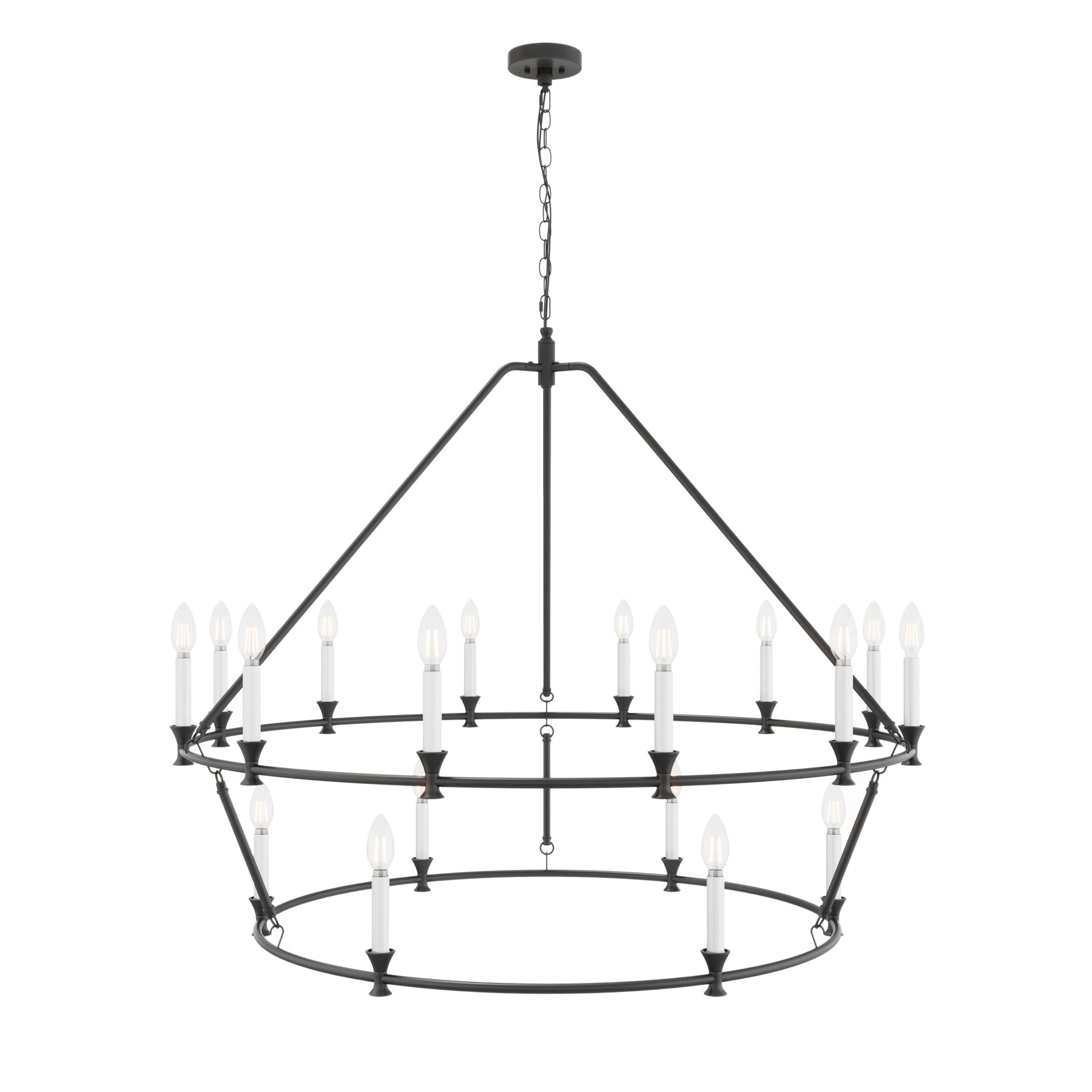 18-Lights Black Wagon Wheel  Candle Chandelier