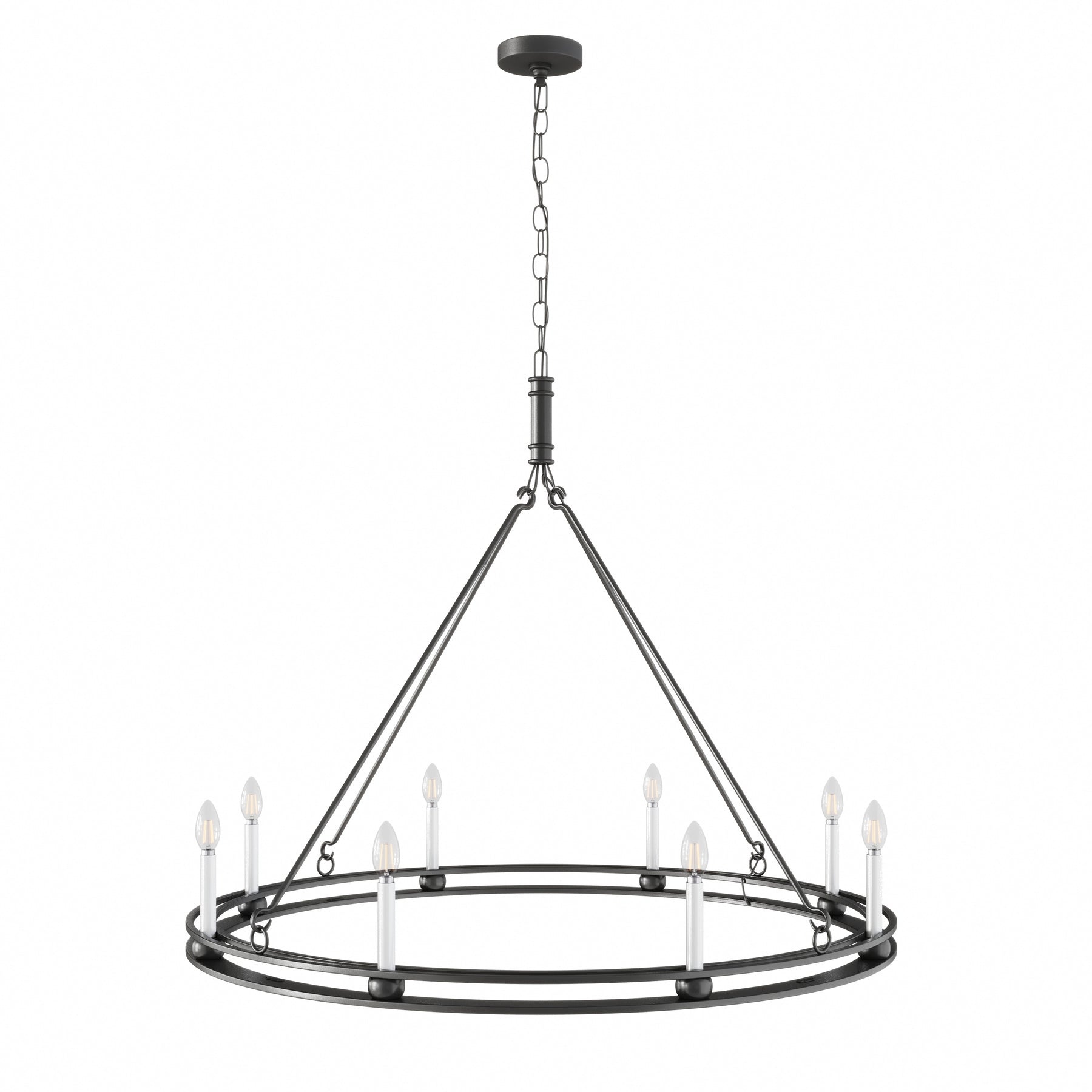 8-Lights Black Large Round Candle Chandelier
