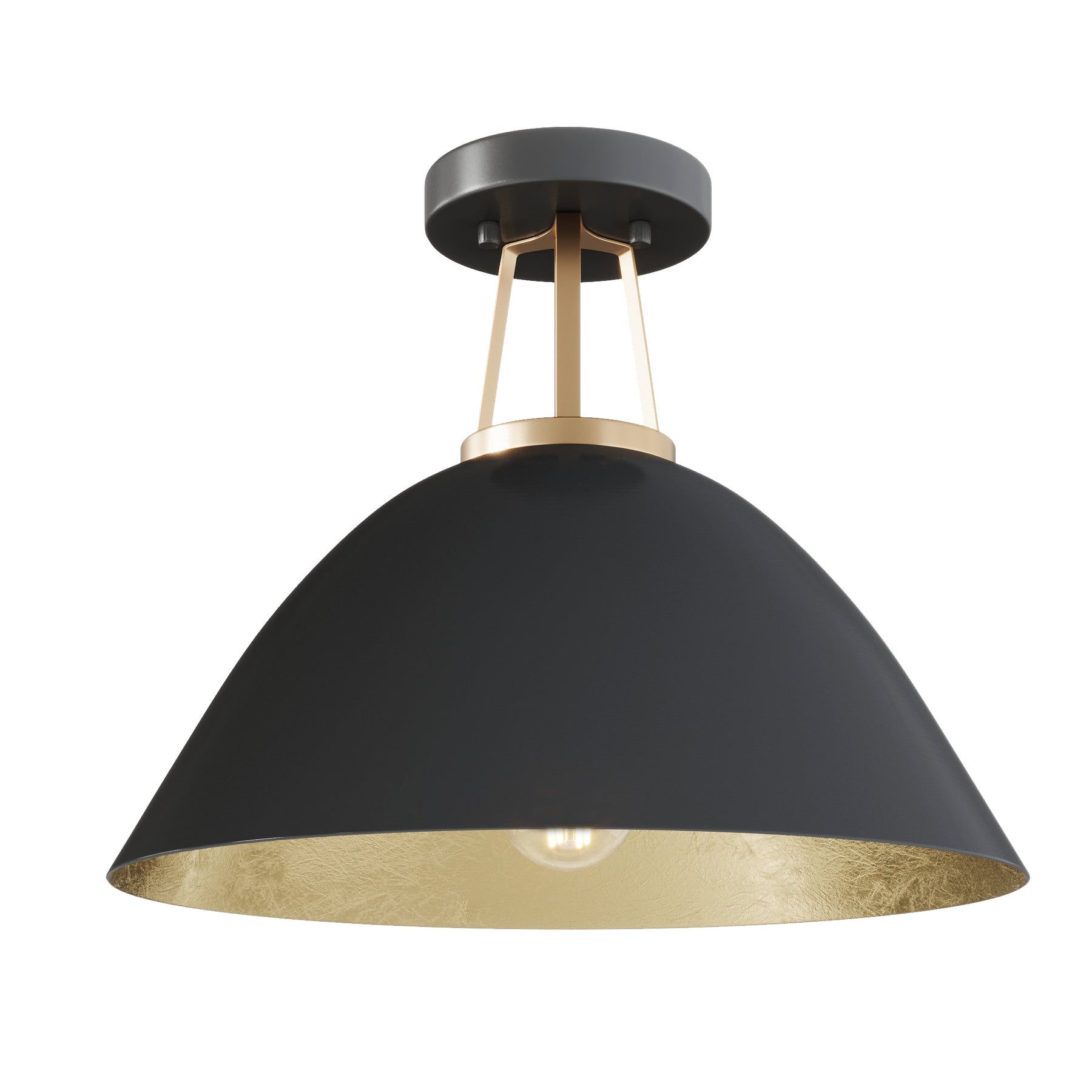 1-Light Gold Leaf Inside Semi-Flush Mount Lighting