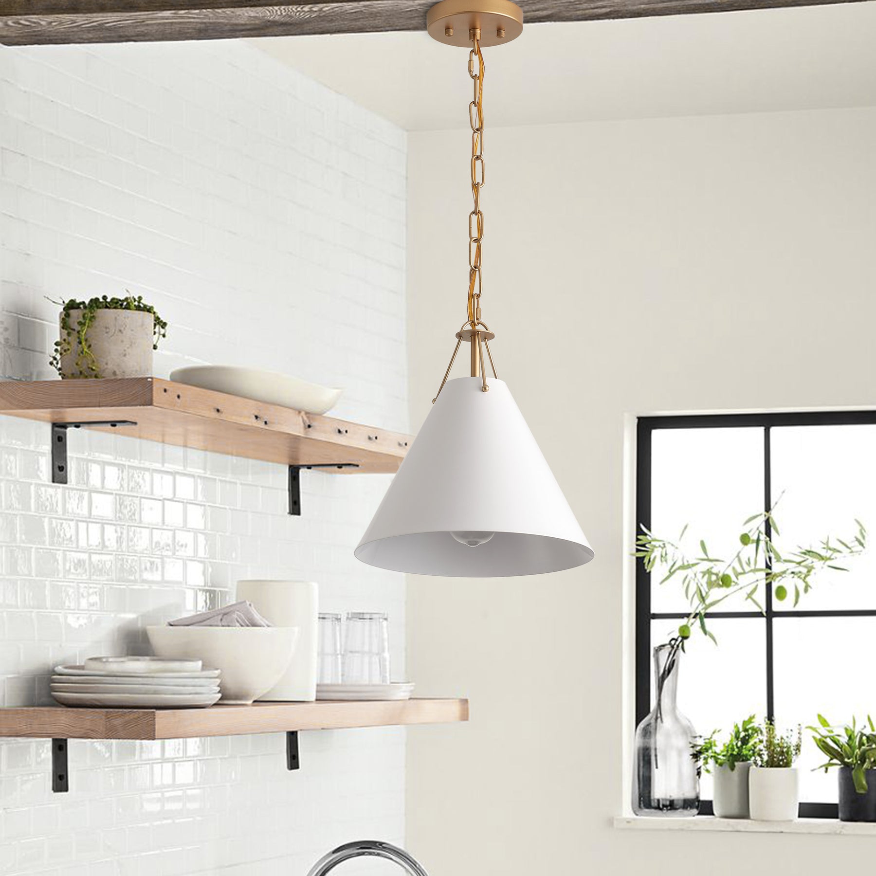 1-Light White Flared Shade Pendant Lighting
