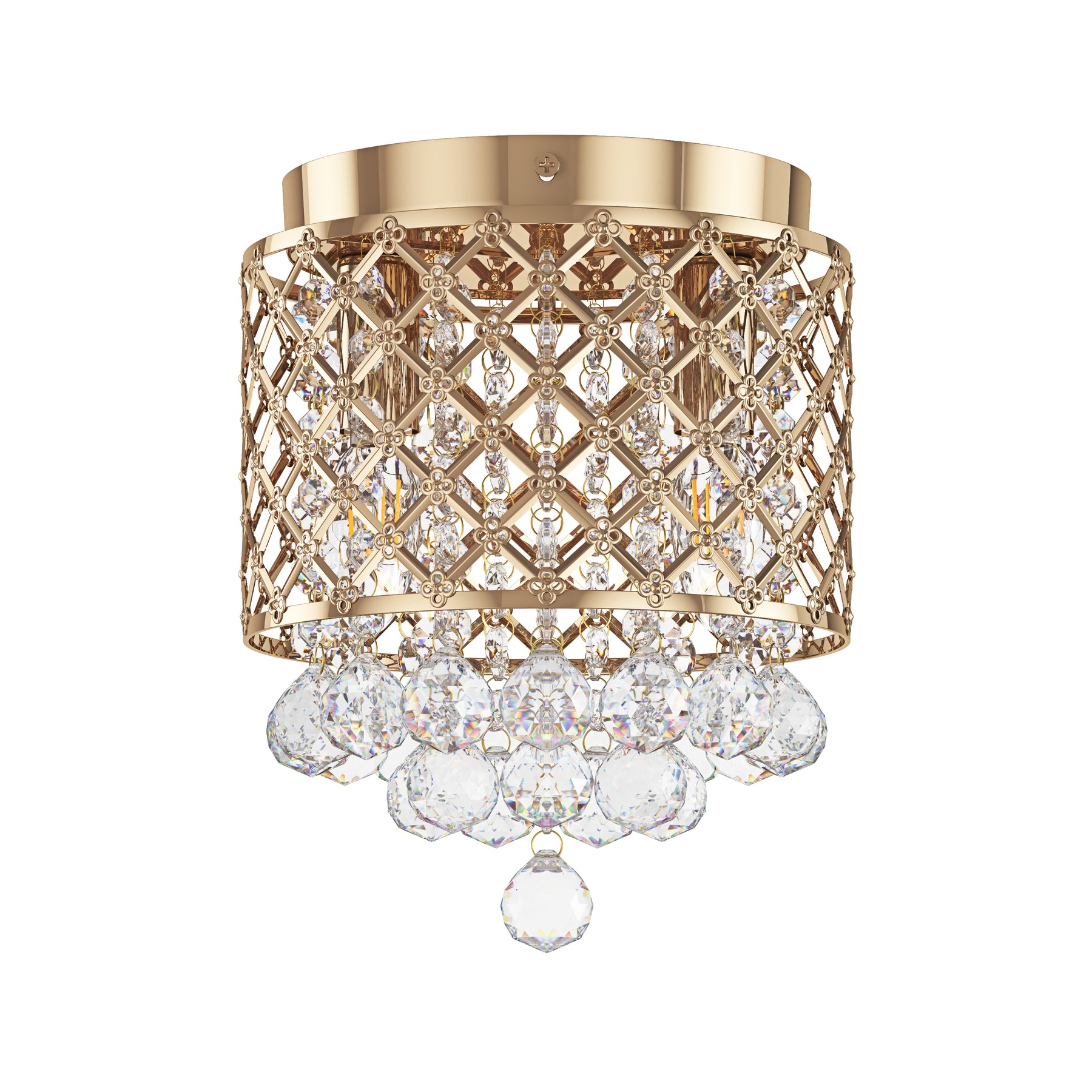 2-Lights Gold-Colored Metal Frame with Crystal Pendant Flush Mount Lighting