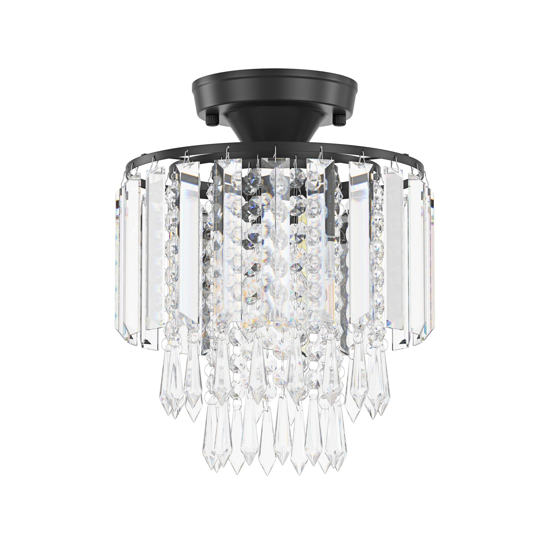 1-Light Surrounded by Crystal Round Shape Semi-Flush Mount Lighting