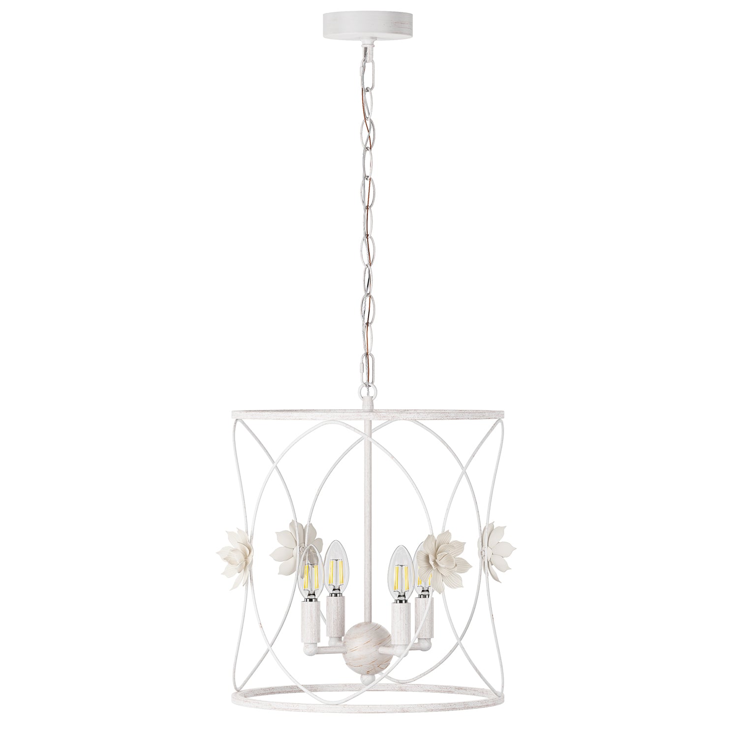 4-Lights Openwork Design Surrounded by Carving White Pendant Lighting