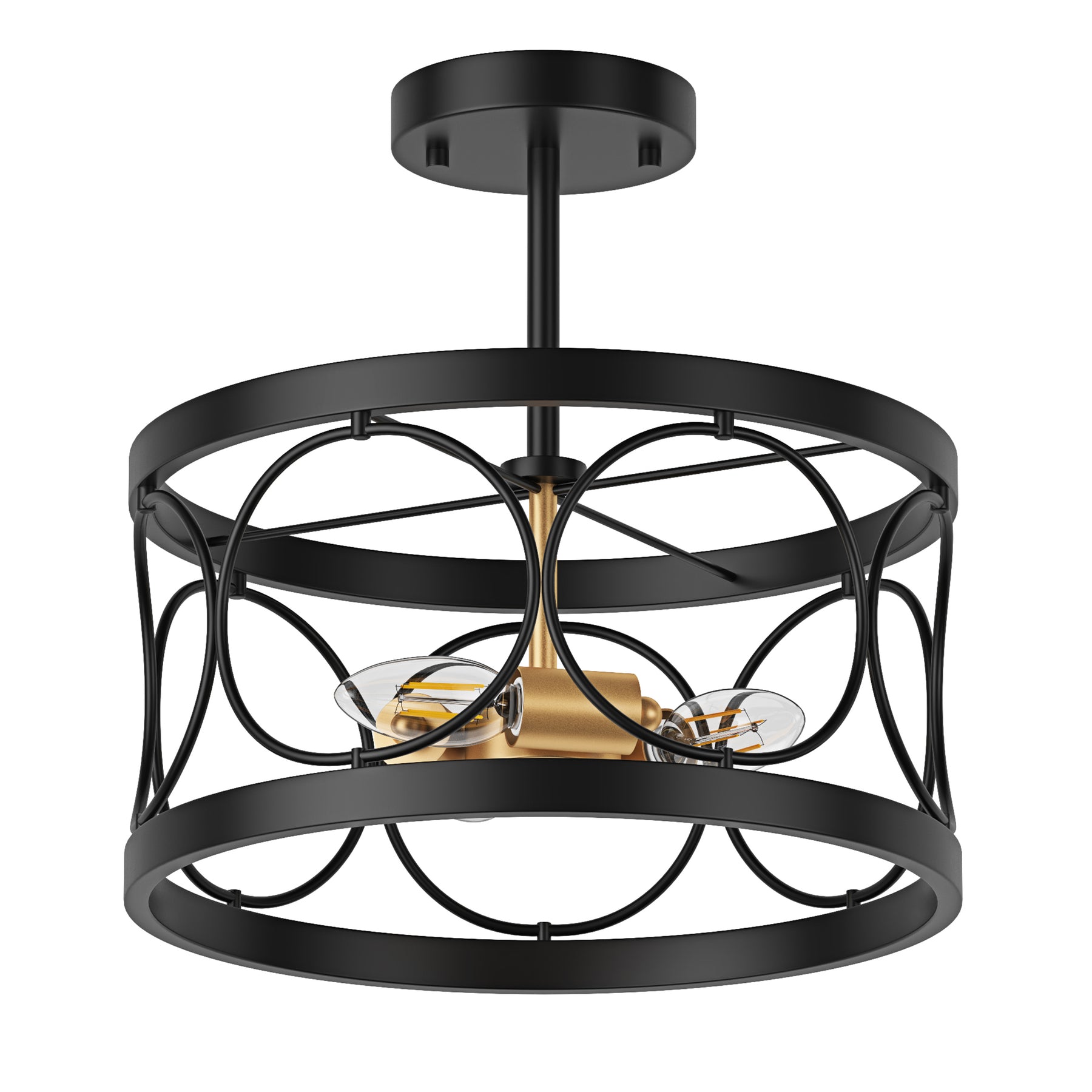 3-Lights Openwork Design Black Semi-Flush Mount Lighting
