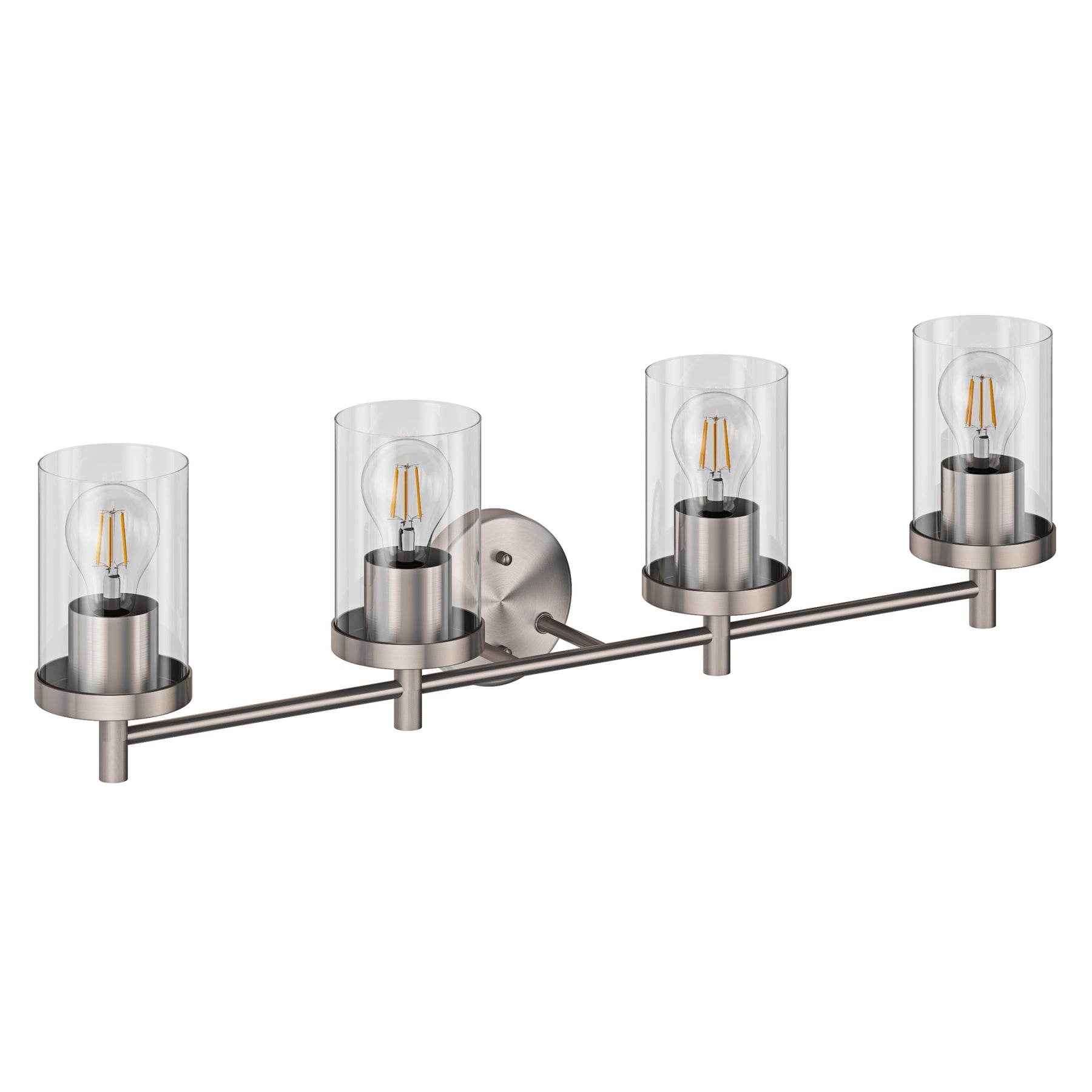 4-Lights Clear Glass Shade Electroplated Matte Nickel Bathroom Vanity Lighting