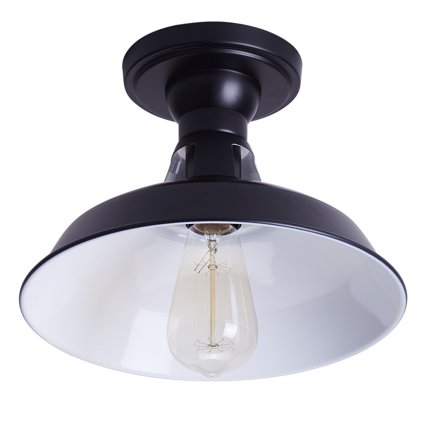 1-Light Farmhouse Black Semi-Flush Mount Lighting