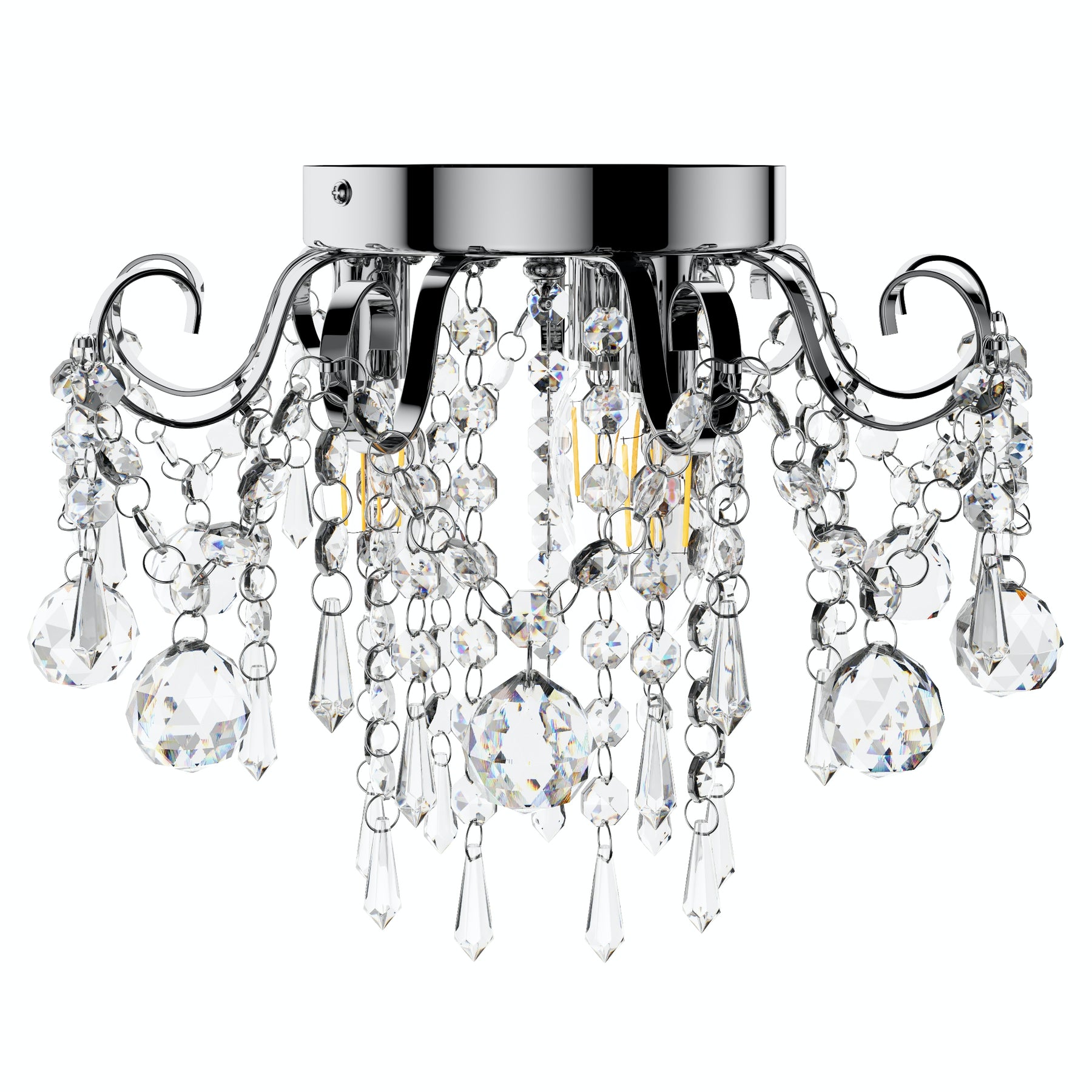 3-Lights Multi Crystal Droplet Shape Design Semi-Flush Mount Lighting