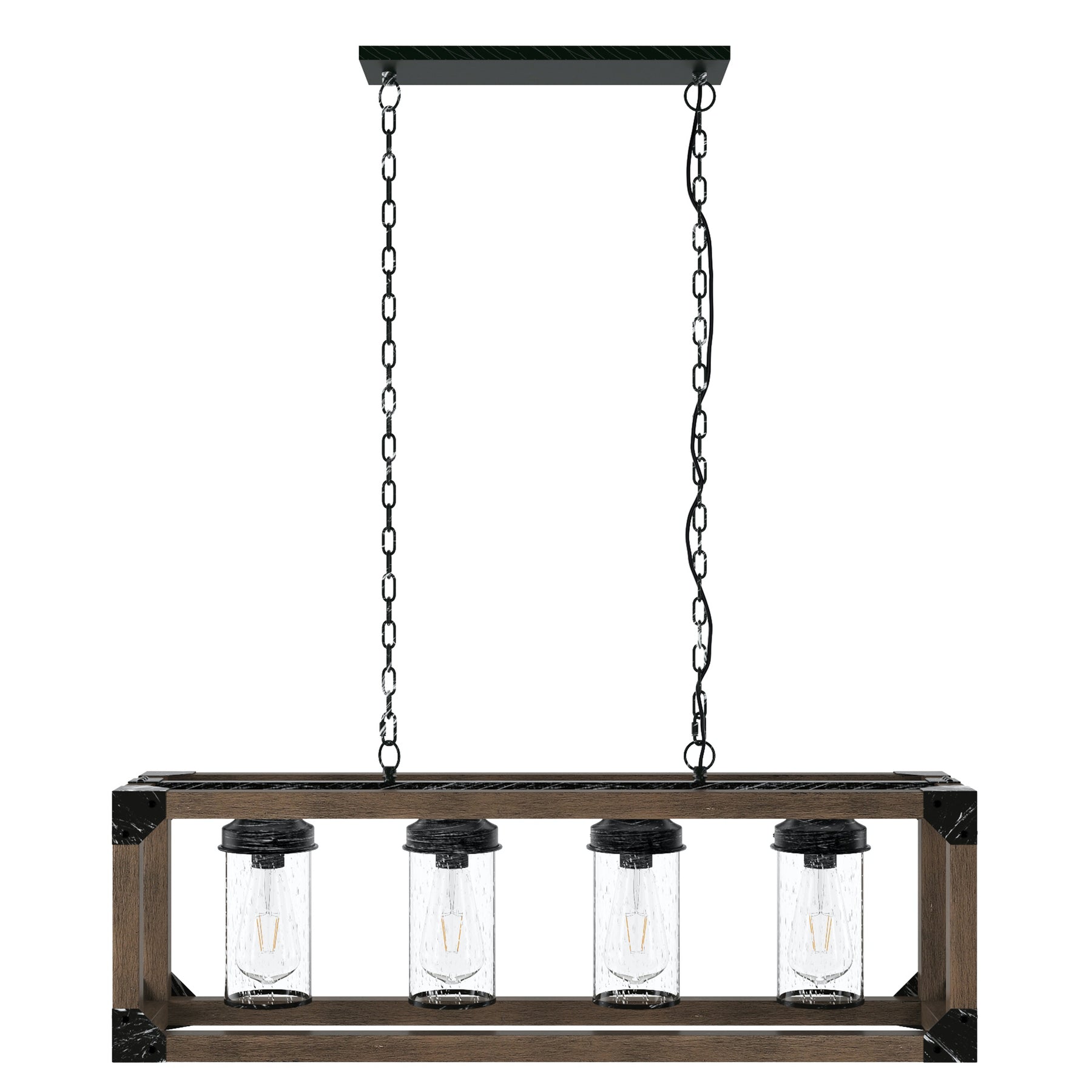 4-Lights Rectangular Shade with Wood Element Kitchen Island Lights