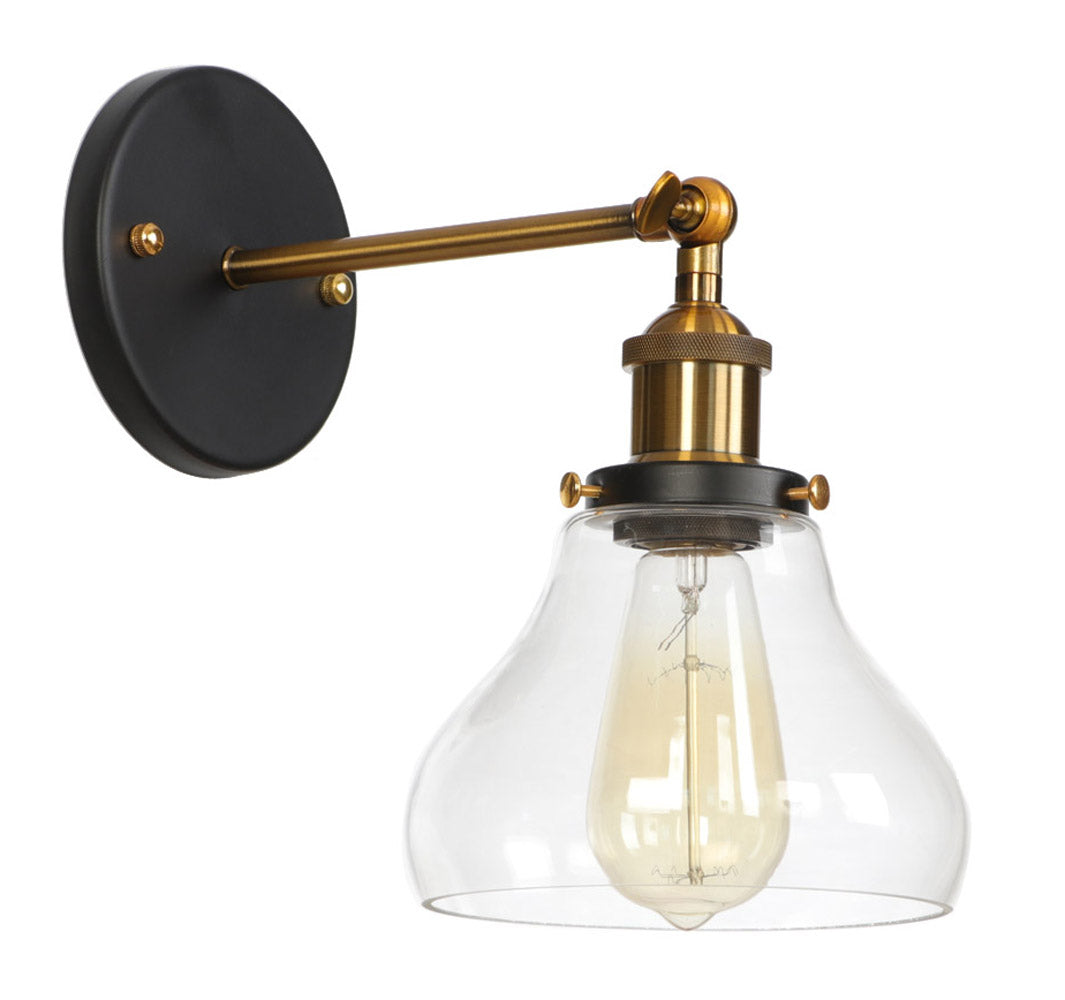 1-Light Cone Glass Shade Black Wall Sconces