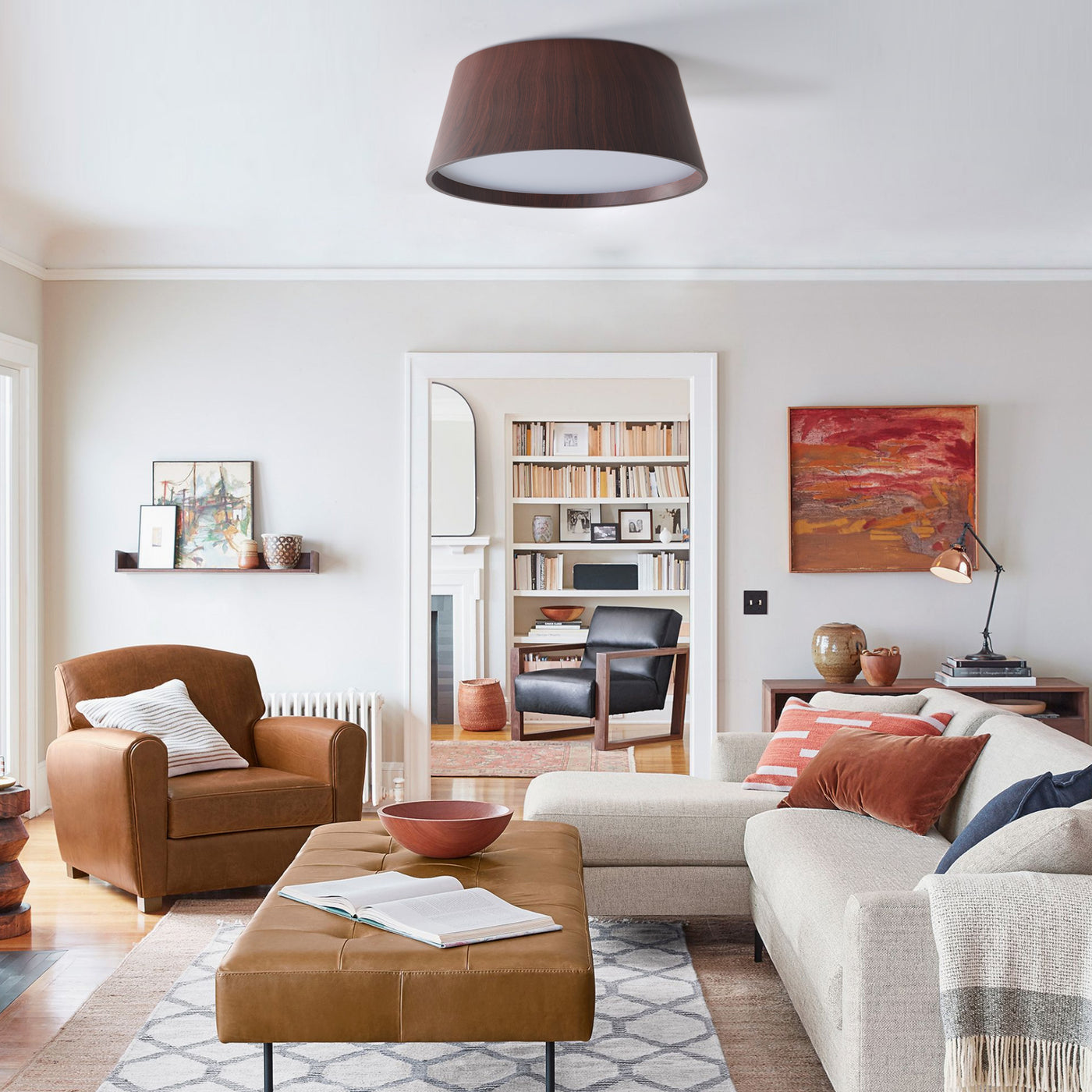 1-Light Woodgrain Simple LED Flush Mount Lighting