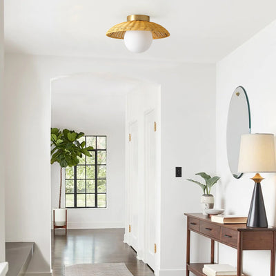 1-Light Bronze Globe Shade Semi-Flush Mount Lighting