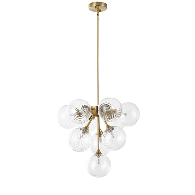 10-Light Art Deco Pendant Light, Brass & Clear Glass, Sloped-Ceiling Swivel, ETL for Kitchen