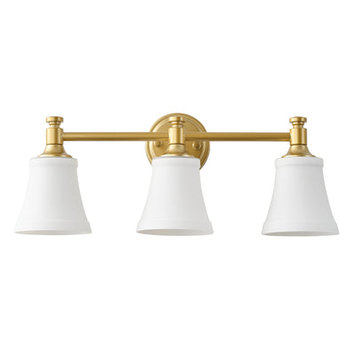 3-Light Bathroom Vanity Light, Antique Brass, Opal Glass ETL Listed