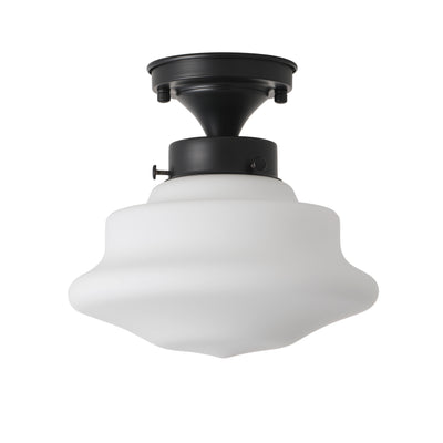 1 Light Retro Classic Semi Flush Mount Light Opal White Glass Shade Matte Black Ceiling Lamp