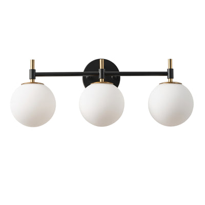 3-Light Black & Gold Vanity Light for Bathroom, Mid-Century Modern, Opal Globe Shades