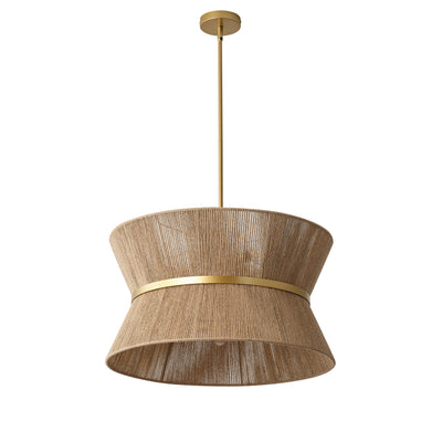 8-Light Boho Drum Pendant Light with Twine Shade Adjustable Hanging Light